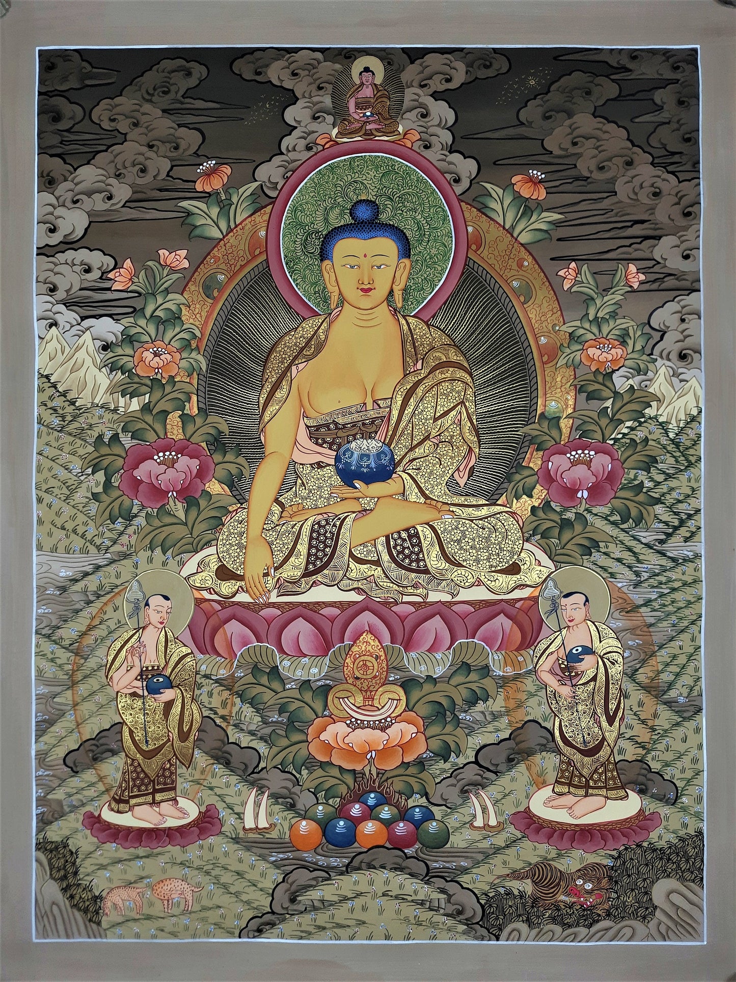 Original Hand Painted Shakyamuni Buddha / Gautama Masterpiece Tibetan Wall Hanging, Meditation  Painting Thangka / Thanka From Nepal