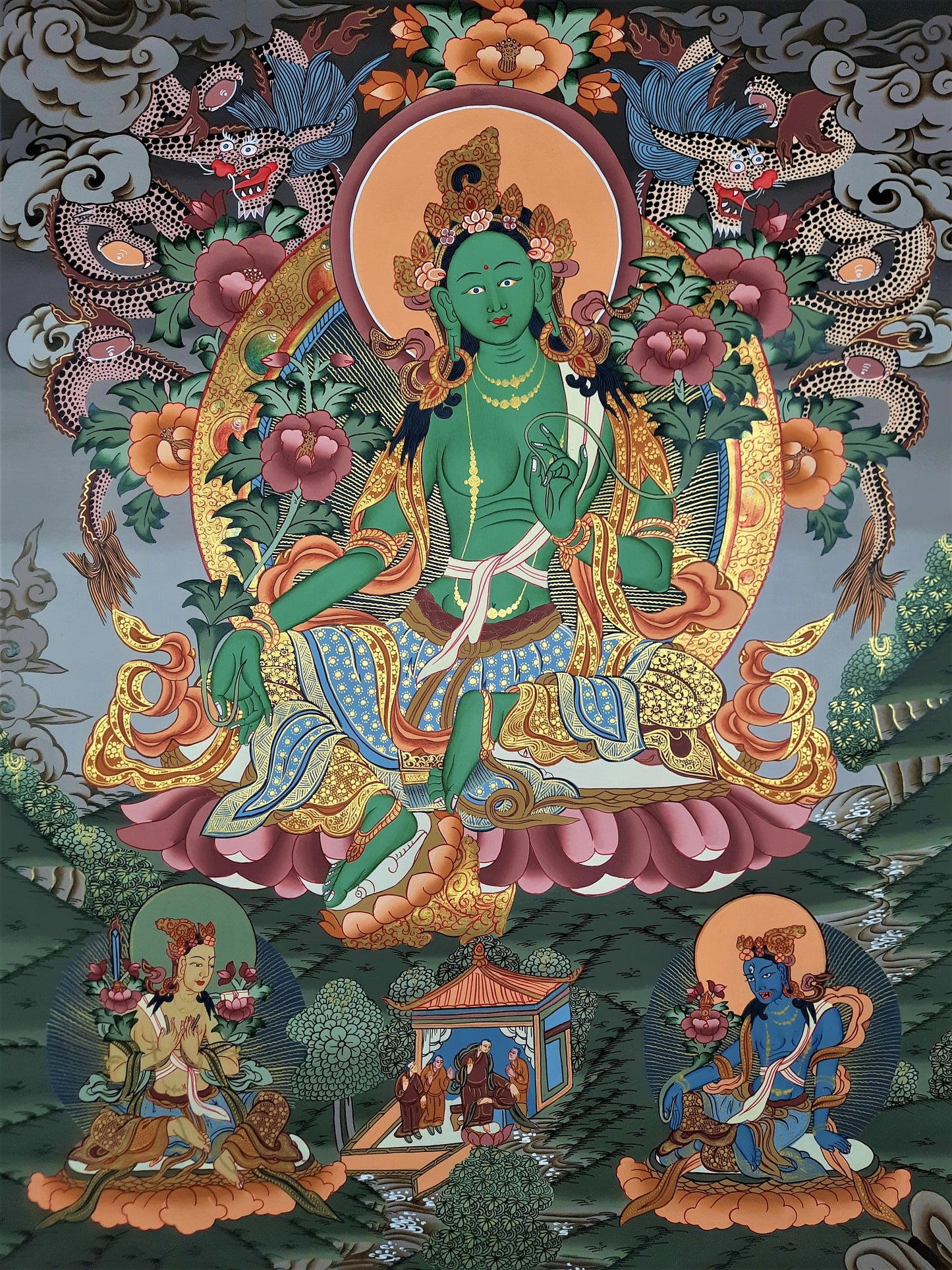 Hand painted Original Green Tara Masterpiece Tibetan Wall hanging Thangka  / Thangka / Painting  Compassion Meditation