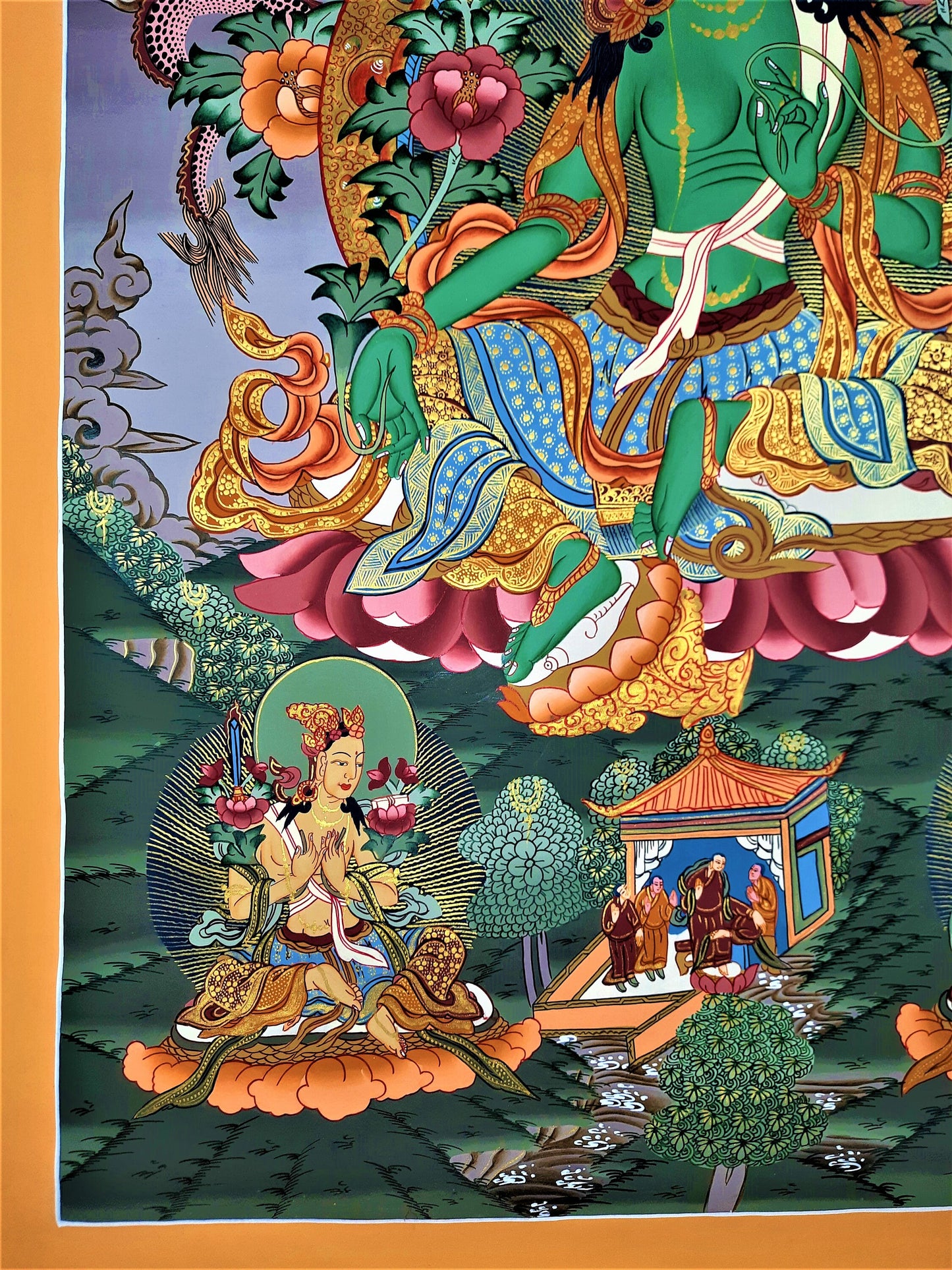 Hand painted Original Green Tara Masterpiece Tibetan Wall hanging Thangka  / Thangka / Painting  Compassion Meditation