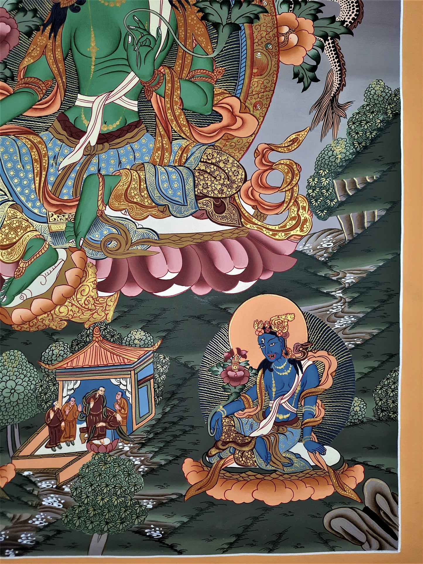 Hand painted Original Green Tara Masterpiece Tibetan Wall hanging Thangka  / Thangka / Painting  Compassion Meditation