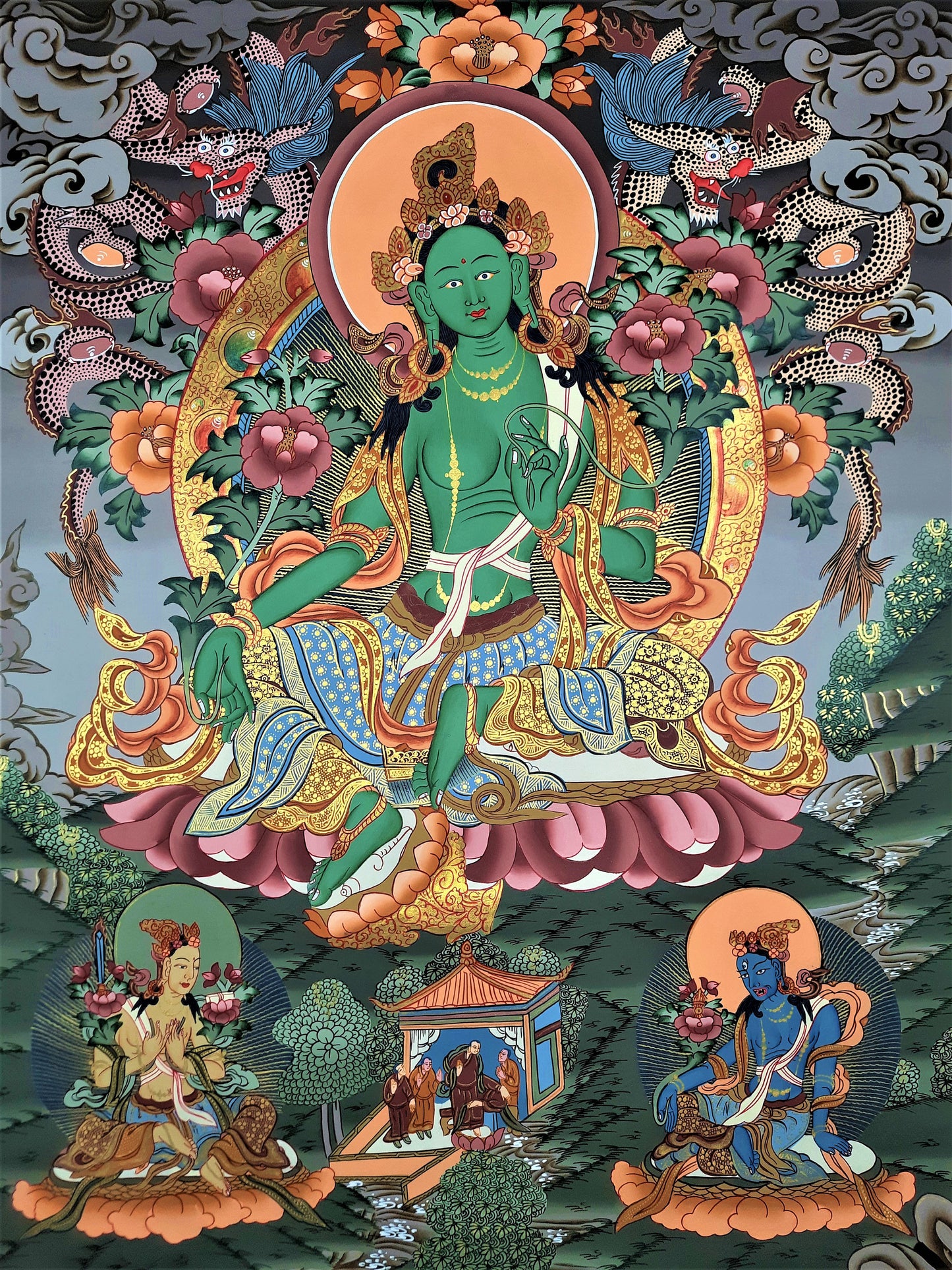 Hand painted Original Green Tara Masterpiece Tibetan Wall hanging Thangka  / Thangka / Painting  Compassion Meditation