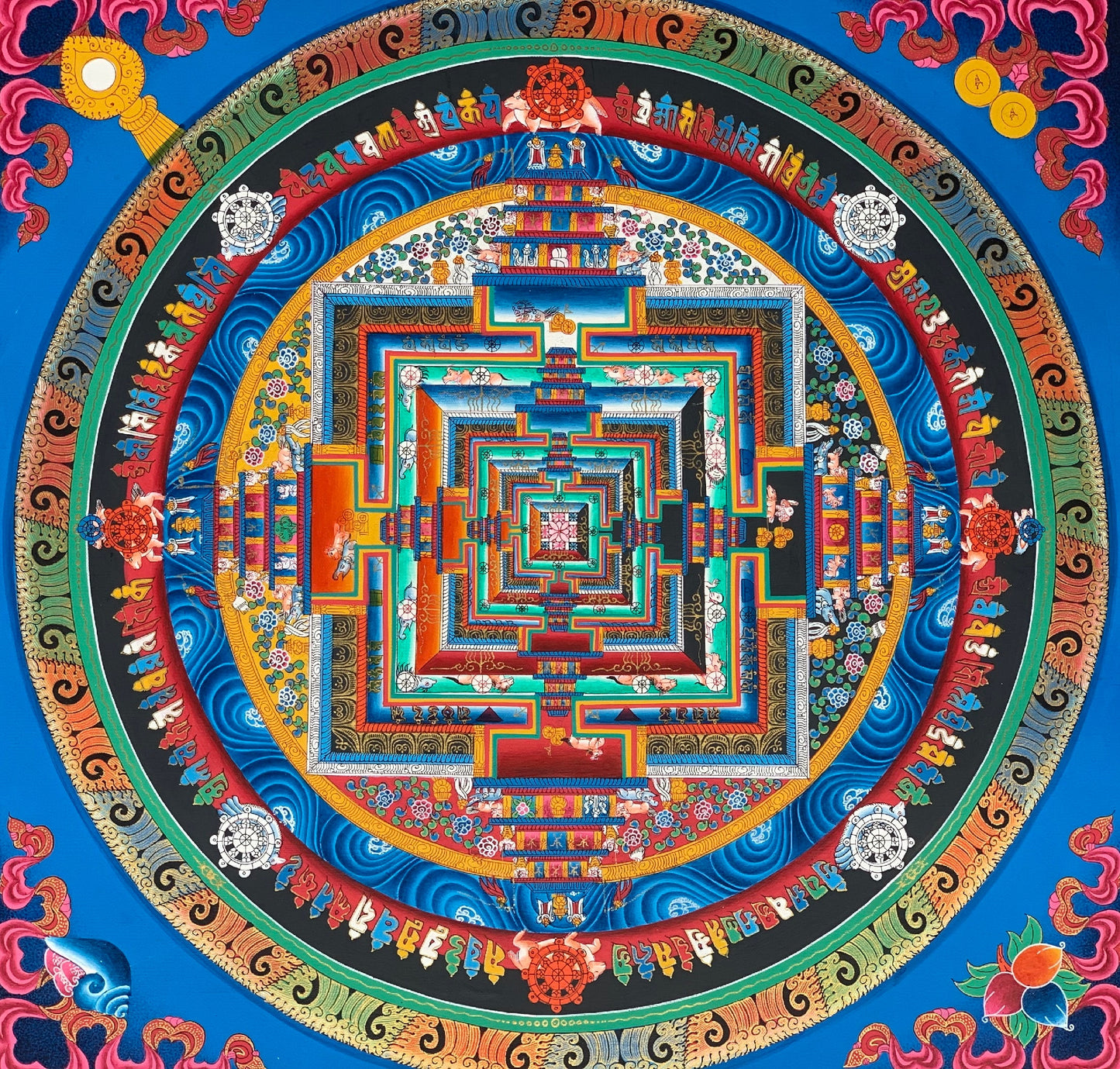 Original Hand-painted Kalachakra Mandala wheel of Life Tibetan Thangka Painting  20 x 20-Inch