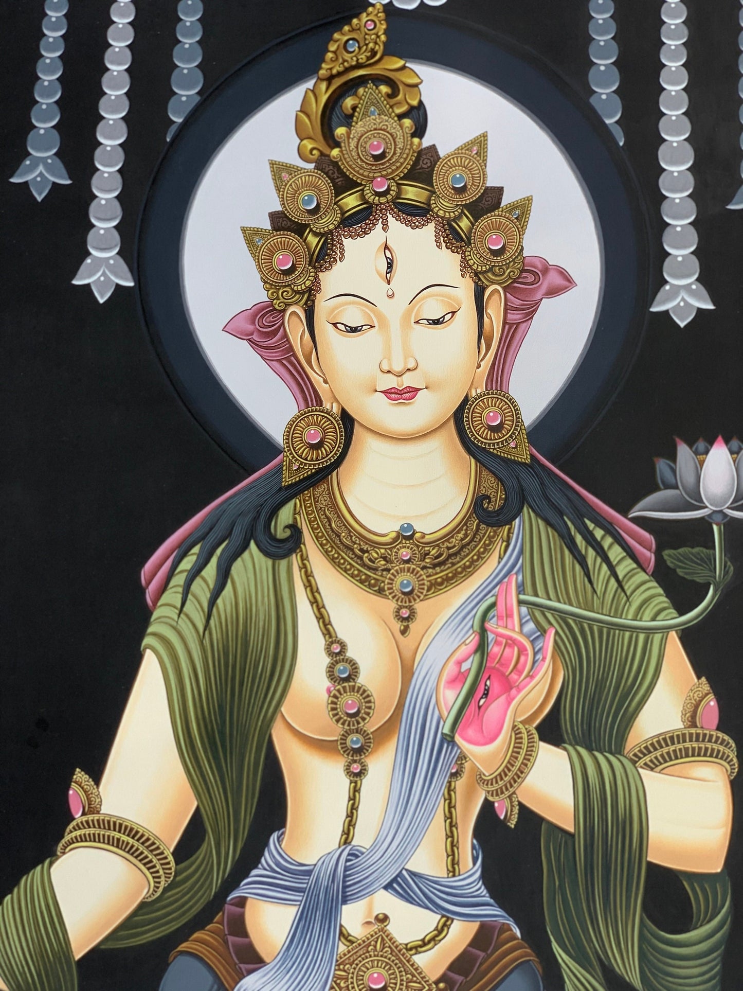 Original Hand Painted White Tara / Mother Tara Masterpiece Newari Tibetan Thangka / Thanka Painting/ Compassion Meditation Art From Nepal