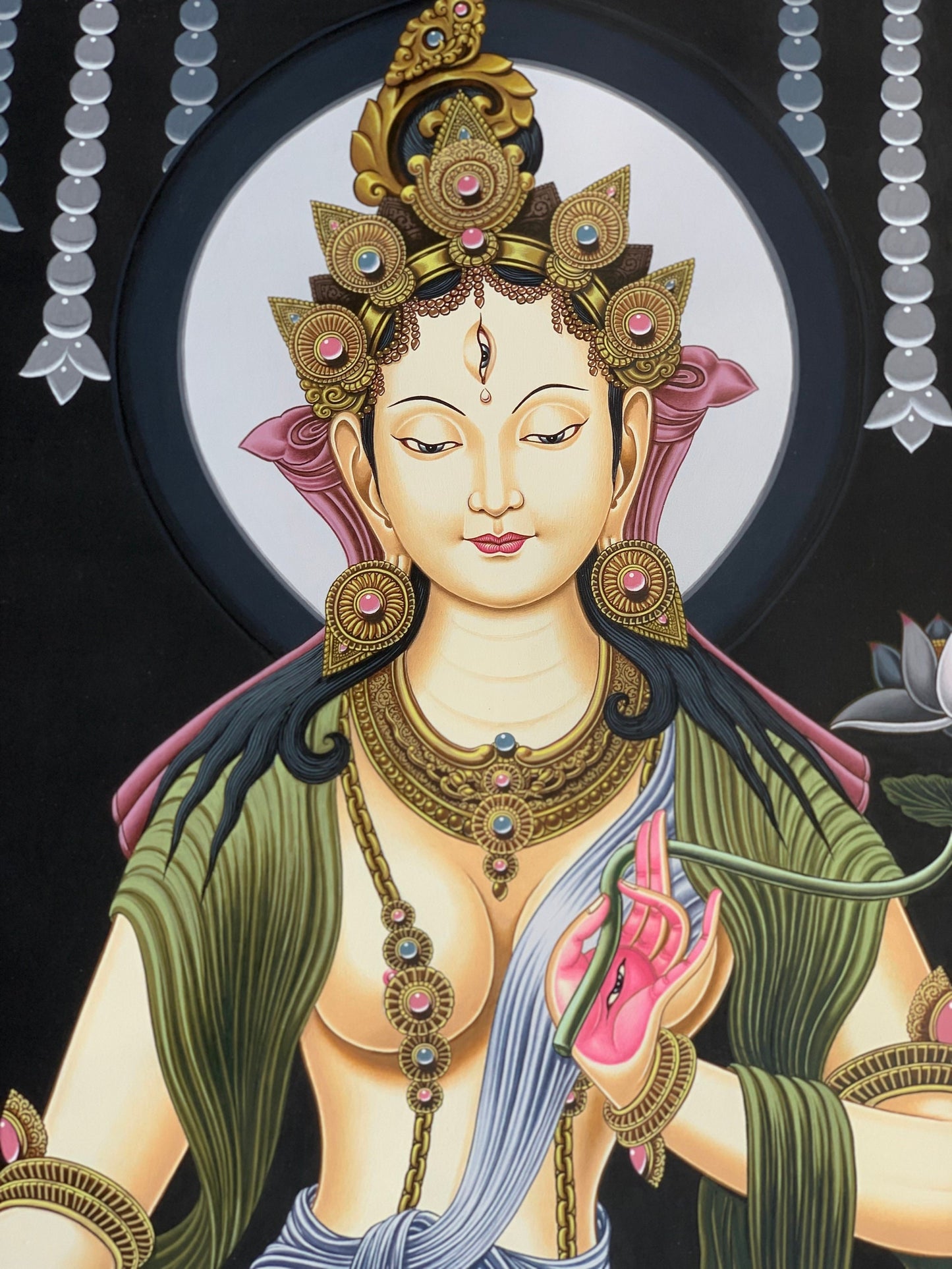 Original Hand Painted White Tara / Mother Tara Masterpiece Newari Tibetan Thangka / Thanka Painting/ Compassion Meditation Art From Nepal