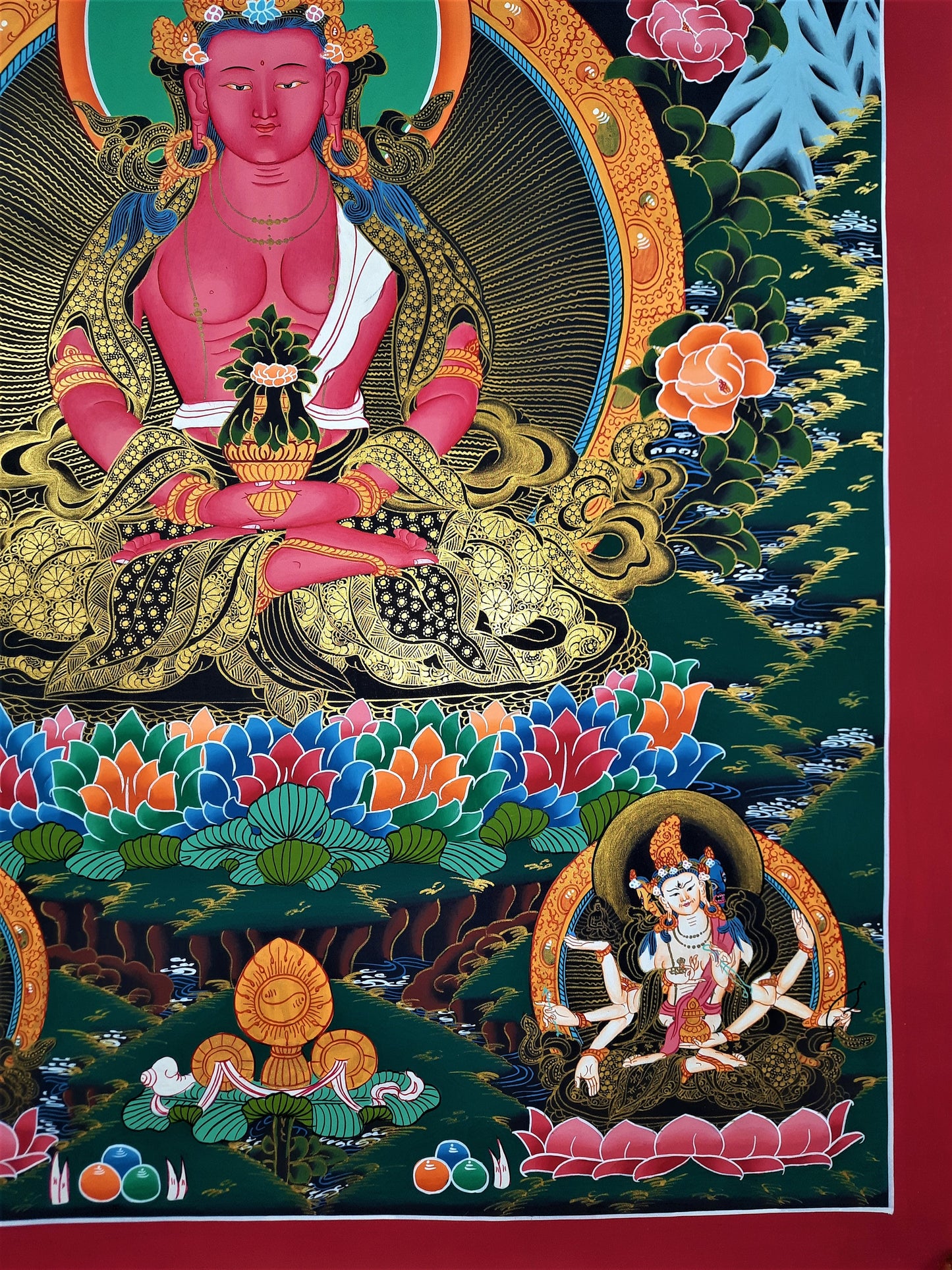 Hand-painted  Aparmita / Amitayus / Tsepame/ Tibetan Thangka Painting  20 x 28-Inch