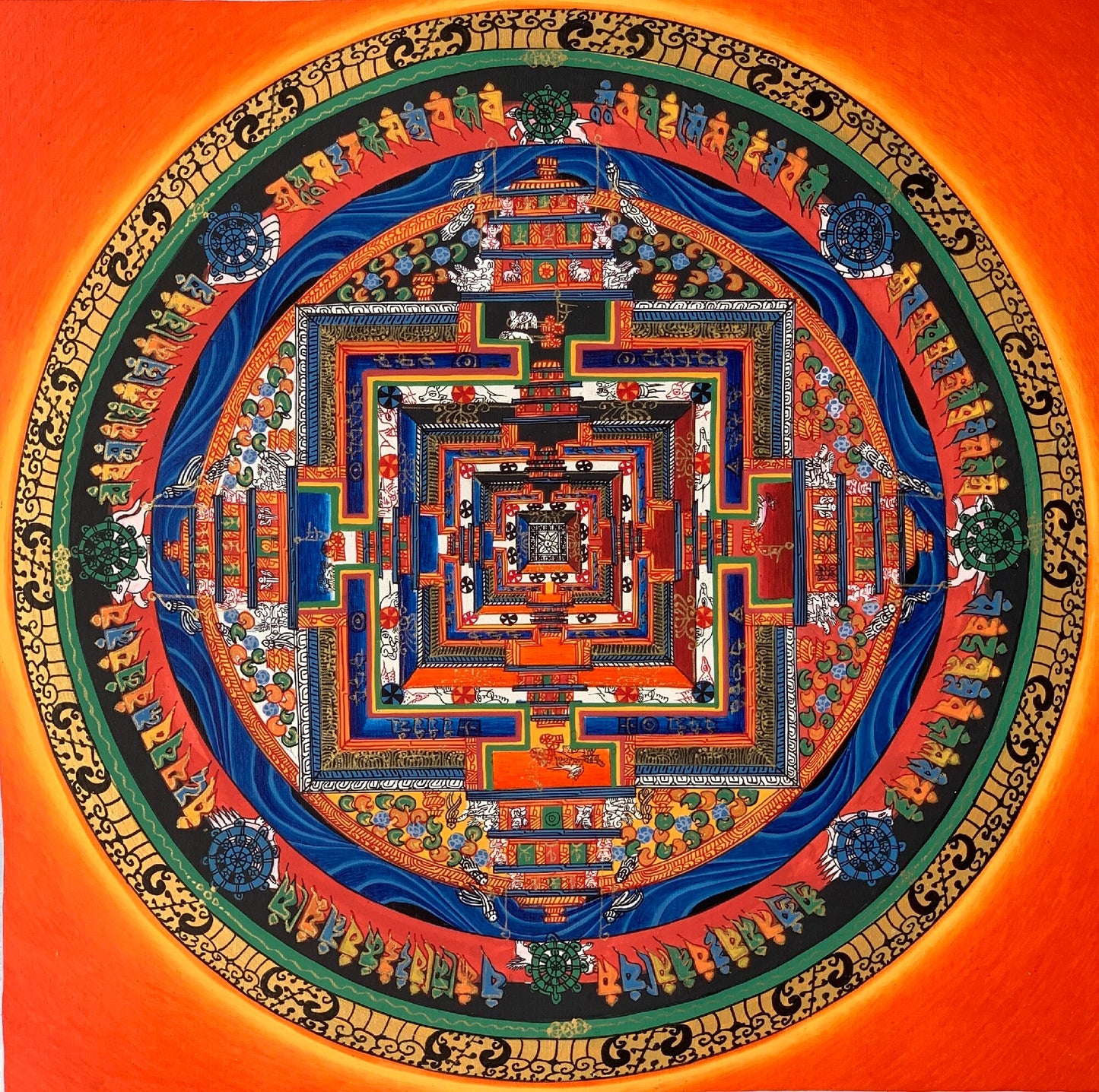 Original Hand-painted Kalachakra Mandala Wheel of Life/ Time Tibetan Thangka Painting Compassion Meditation Art