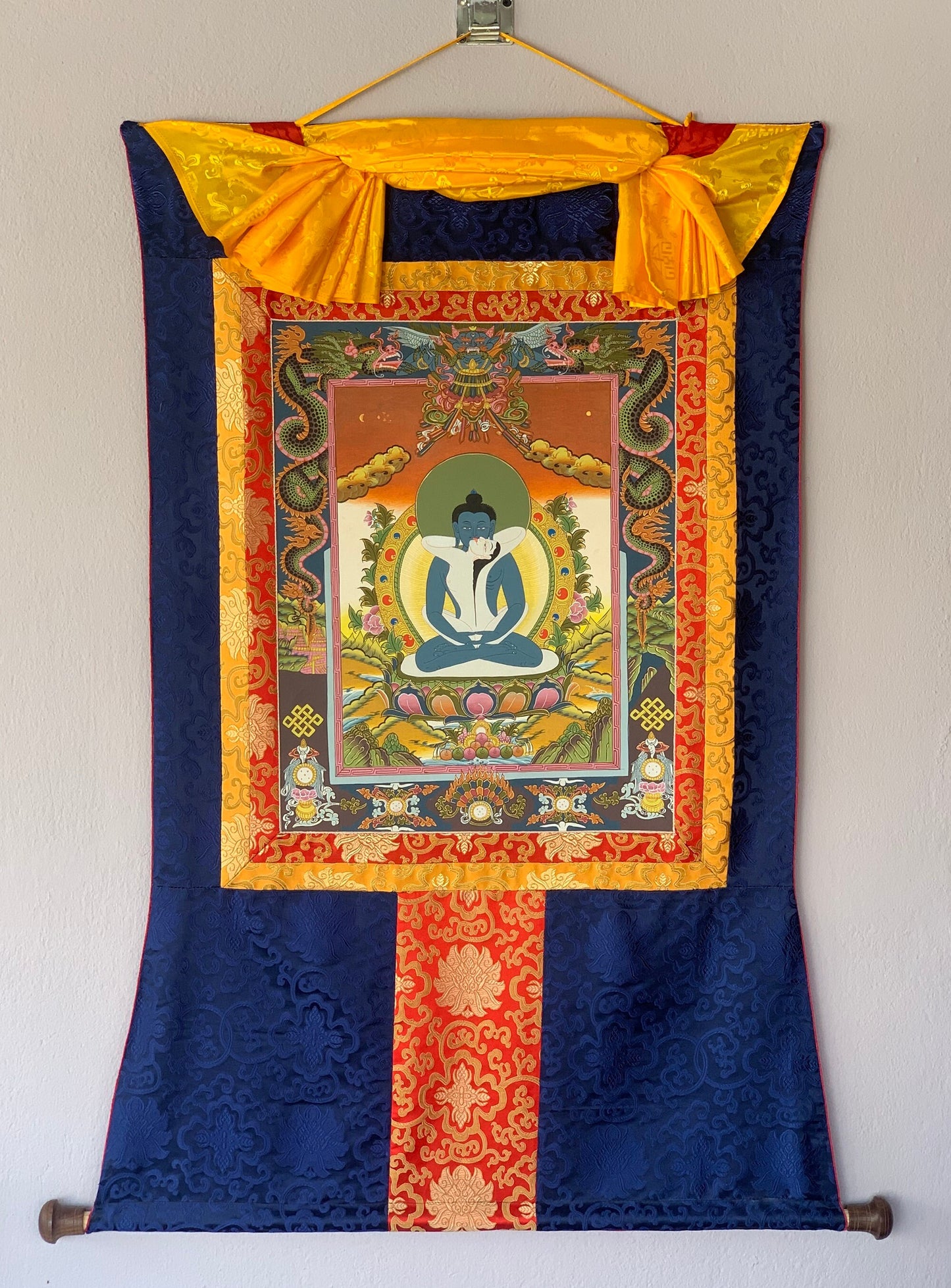 Hand-painted  Buddha Shakti, Samantabhadra, Tibetan Thangka Painting with Silk Brocade