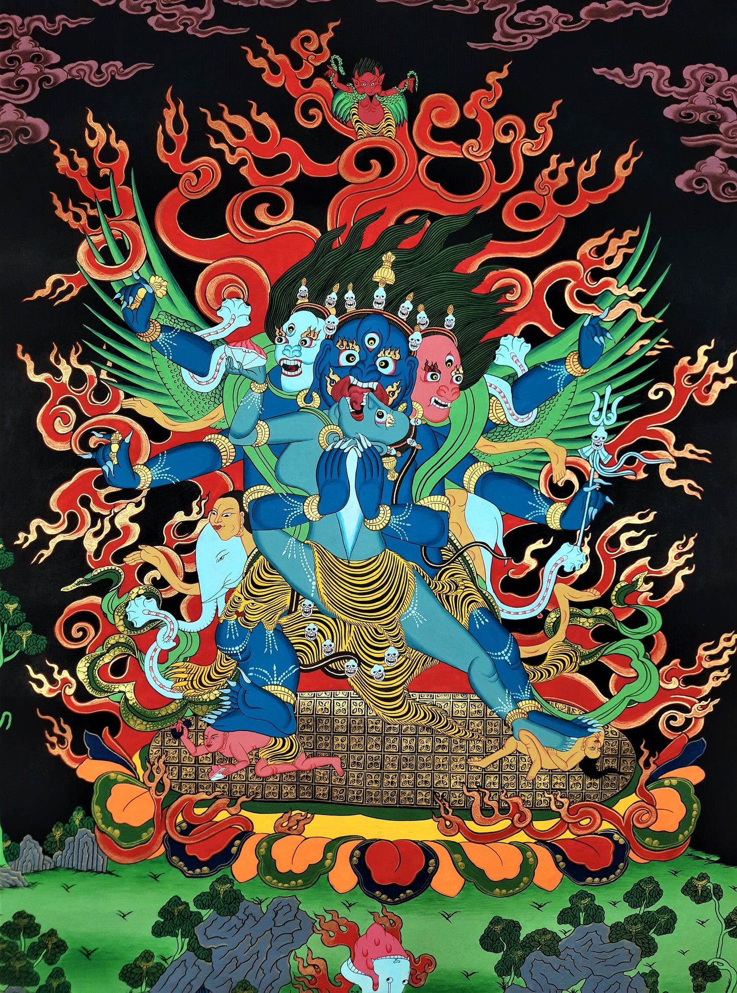 Vajrakilaya/ Vajrakila/ Dorje Phurba Wrathful Deity Original Hand-painted Masterpiece Tibetan Thangka Painting