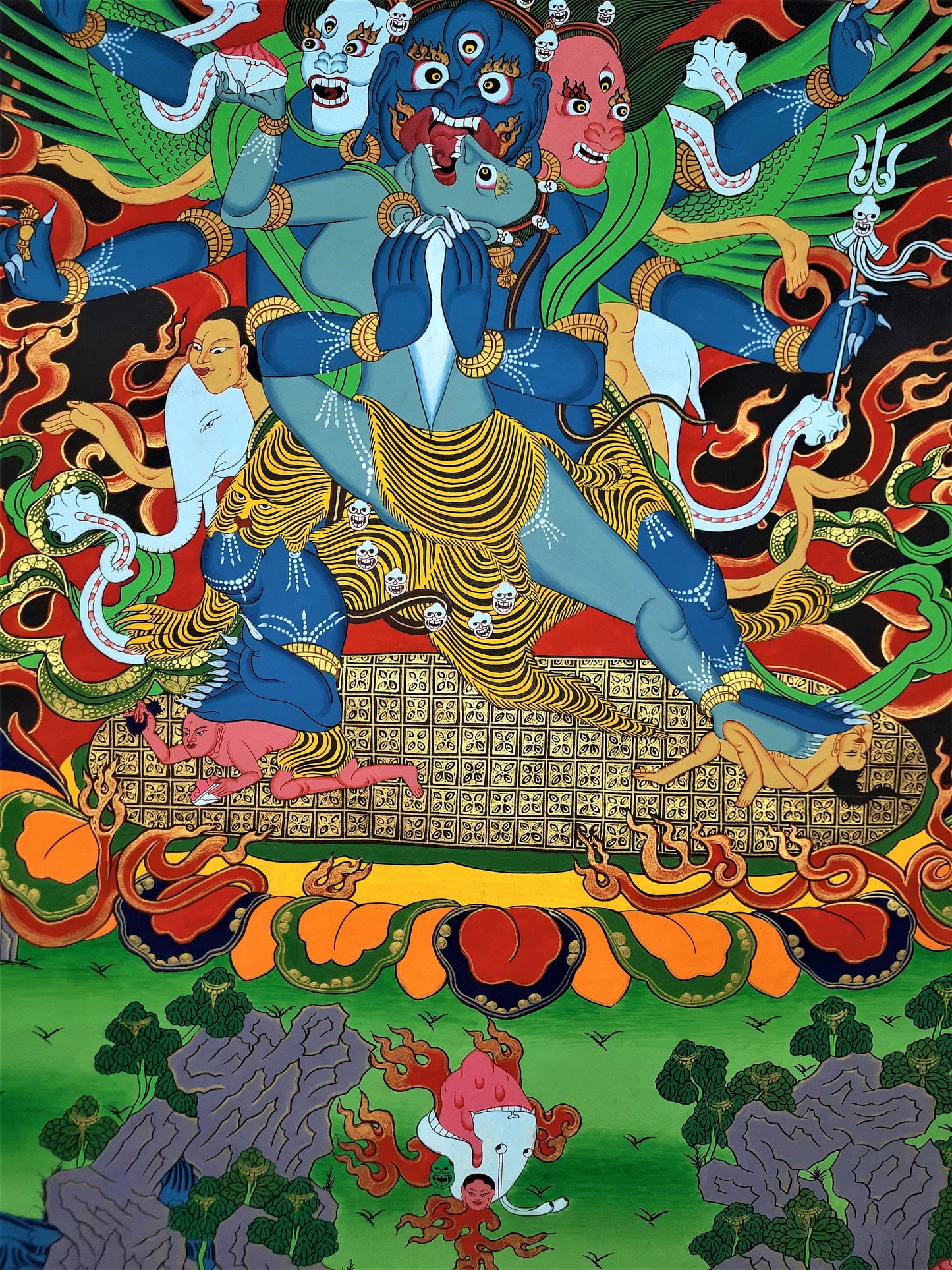 Vajrakilaya/ Vajrakila/ Dorje Phurba Wrathful Deity Original Hand-painted Masterpiece Tibetan Thangka Painting