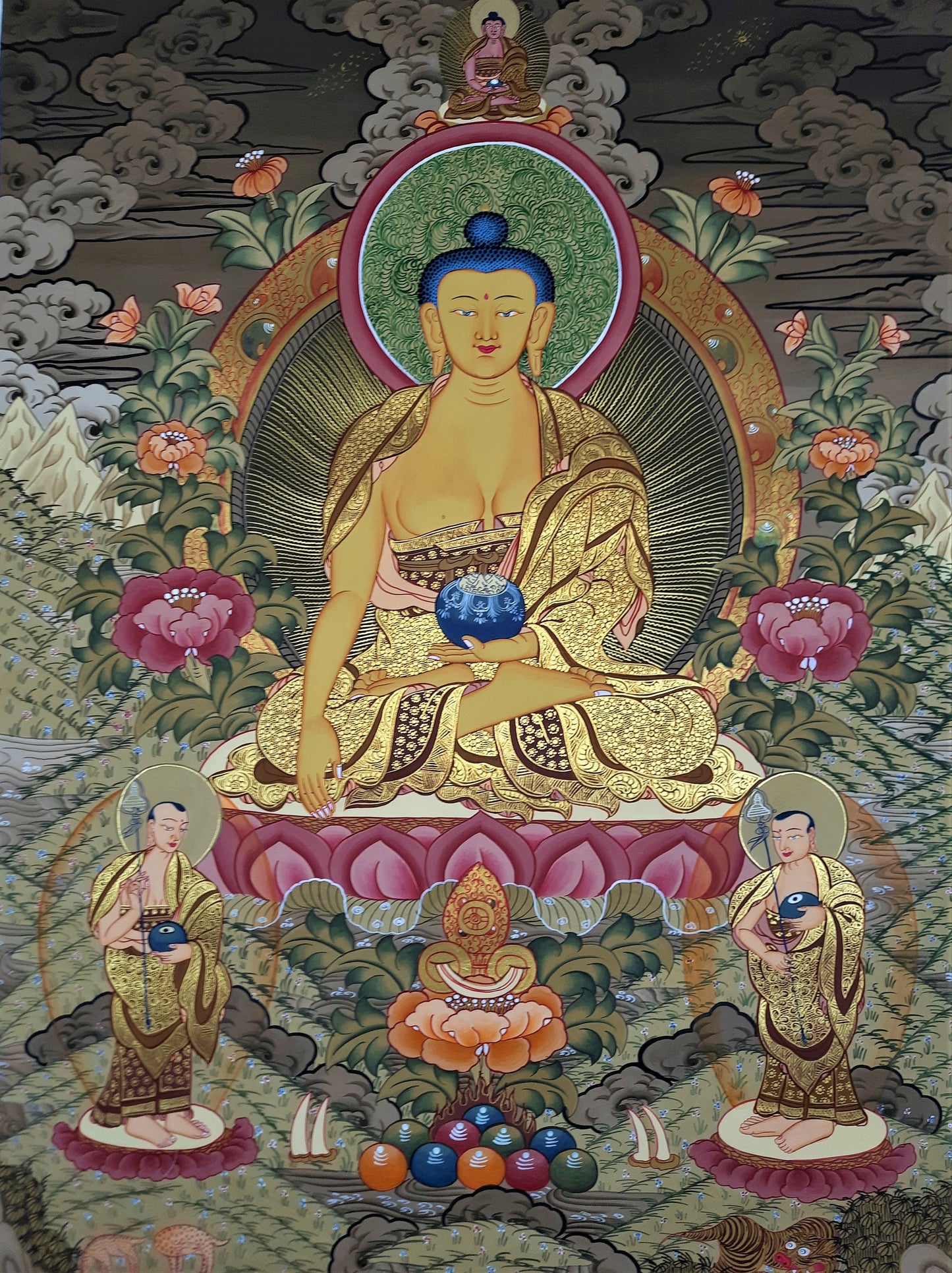 Original Hand Painted Shakyamuni Buddha / Gautama Masterpiece Tibetan Wall Hanging, Meditation  Painting Thangka / Thanka From Nepal