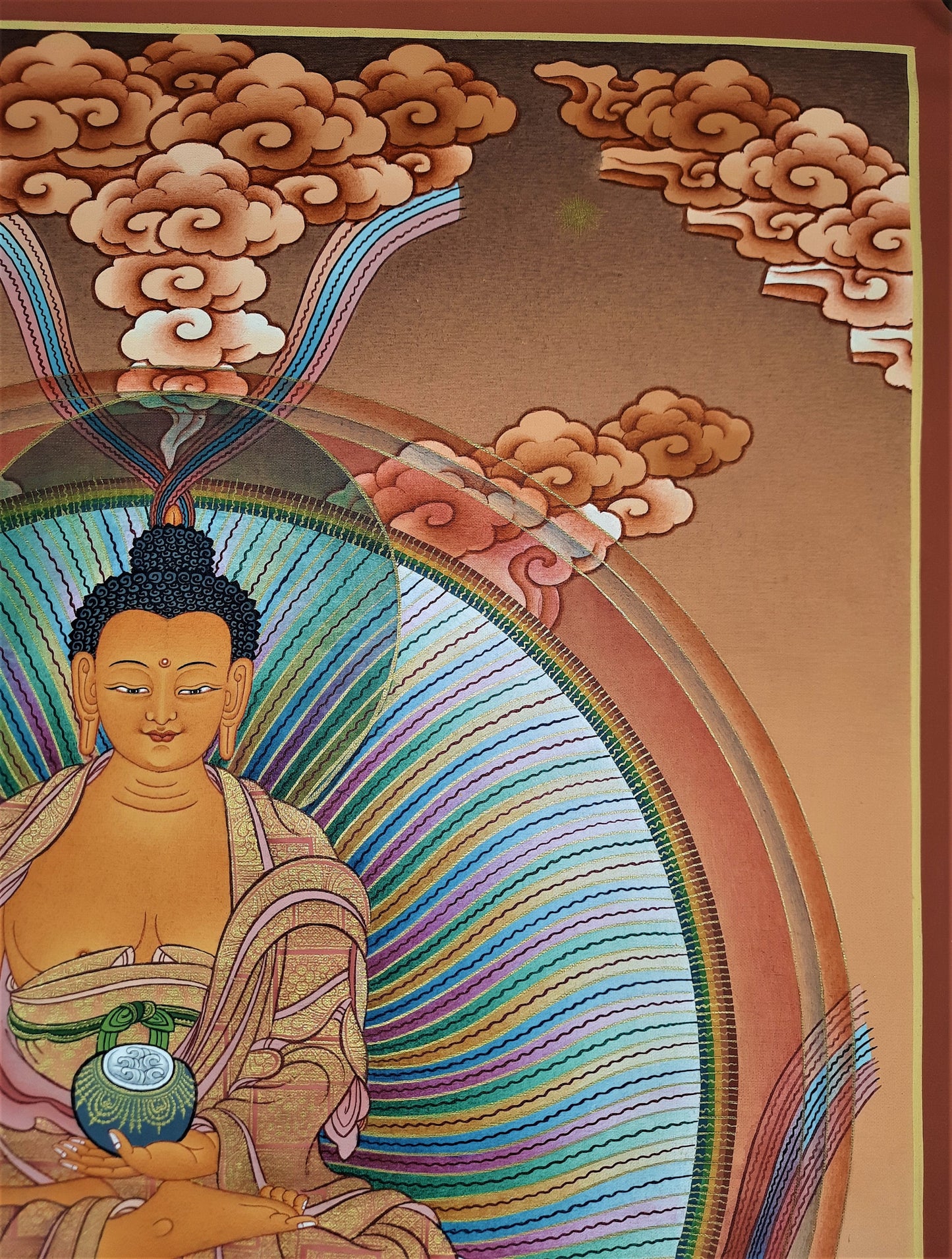 Hand-painted Shakyamuni, Gautama Buddha, Masterpiece, 24 K Gold Original, Tibetan Thangka, Compassion, Meditation Art, Painting 16 x 24-Inch