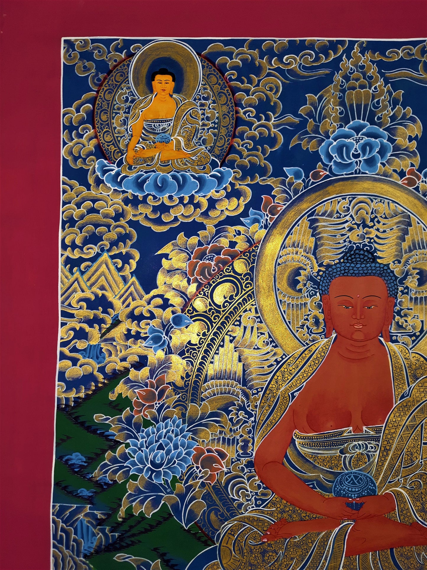 Hand-painted Original Master Quality  Amitabha Buddha/ Dhyani Buddha, Tibetan Wall Hanging, Compassion Meditation Thanka  / Thangka Painting