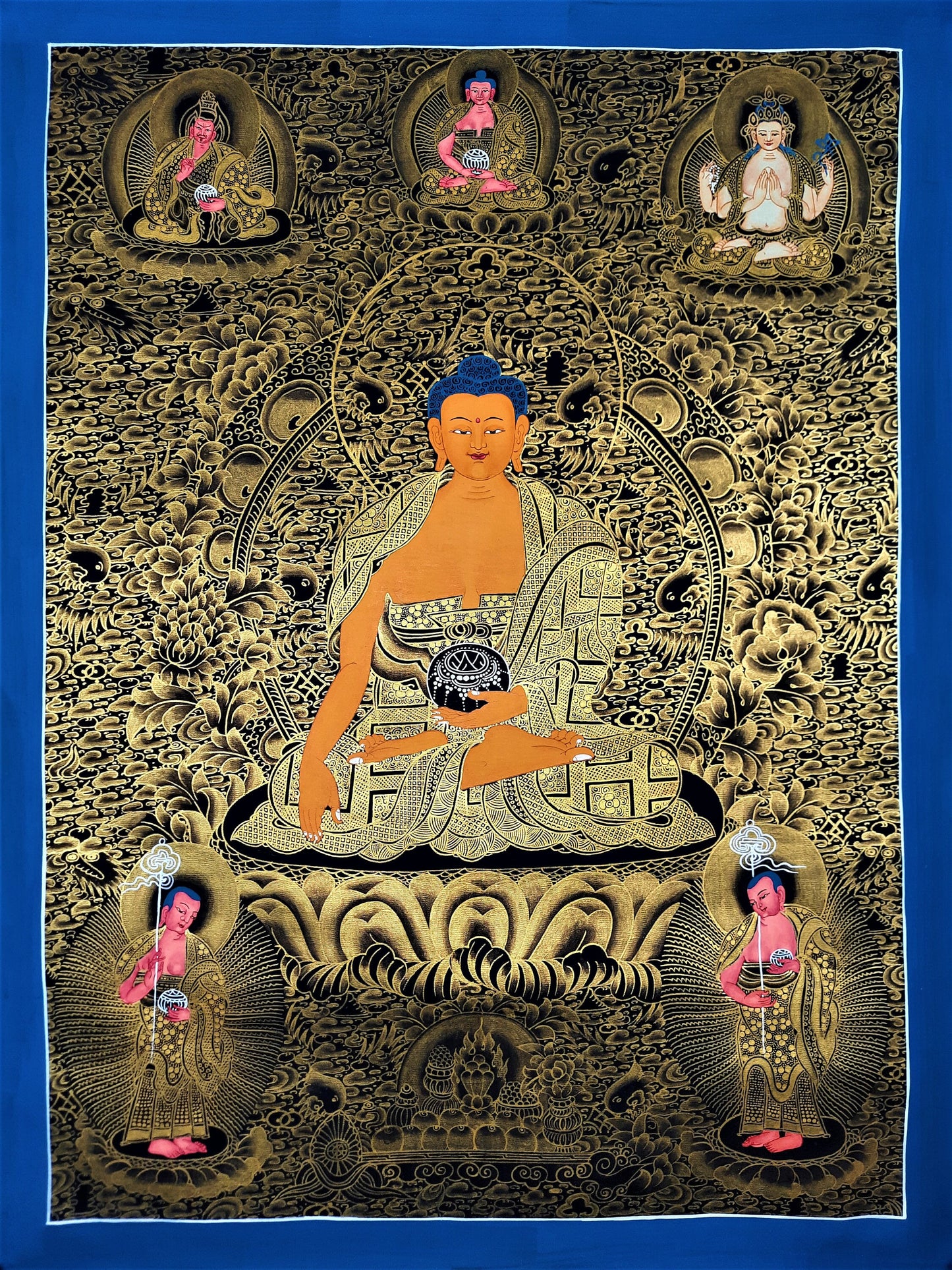 Hand-painted Shakyamuni, Gautama Buddha, Original, Master Quality Tibetan Thangka, Compassion, Meditation Art 17x 22-Inch