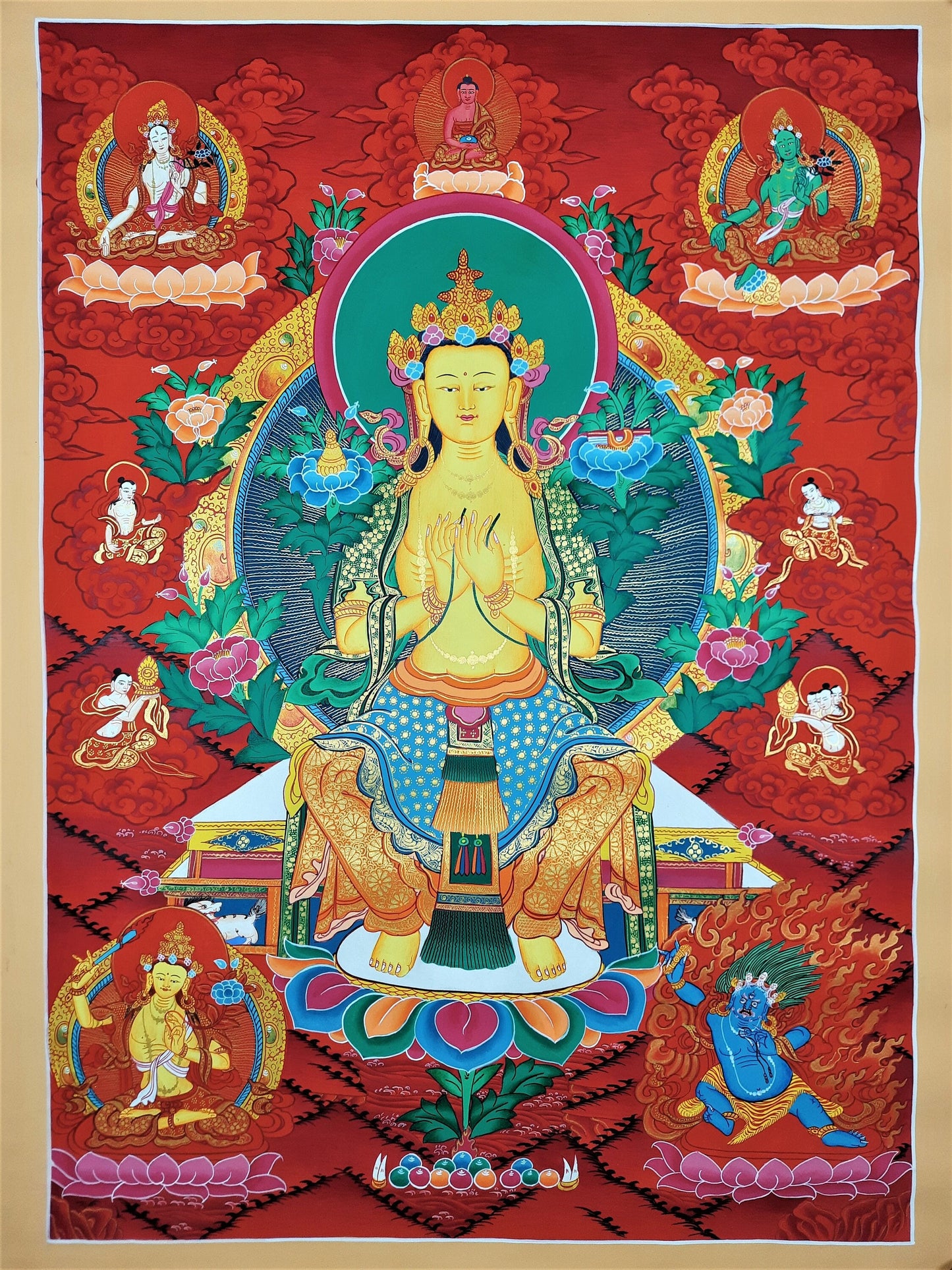 Original Hand-painted  Maitreya- The Future Buddha,  Tibetan Thangka/Thanka Painting, Compassion Meditation Art  20 x 28-Inch