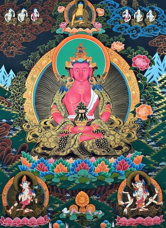 Hand-painted  Aparmita / Amitayus / Tsepame/ Tibetan Thangka Painting  20 x 28-Inch