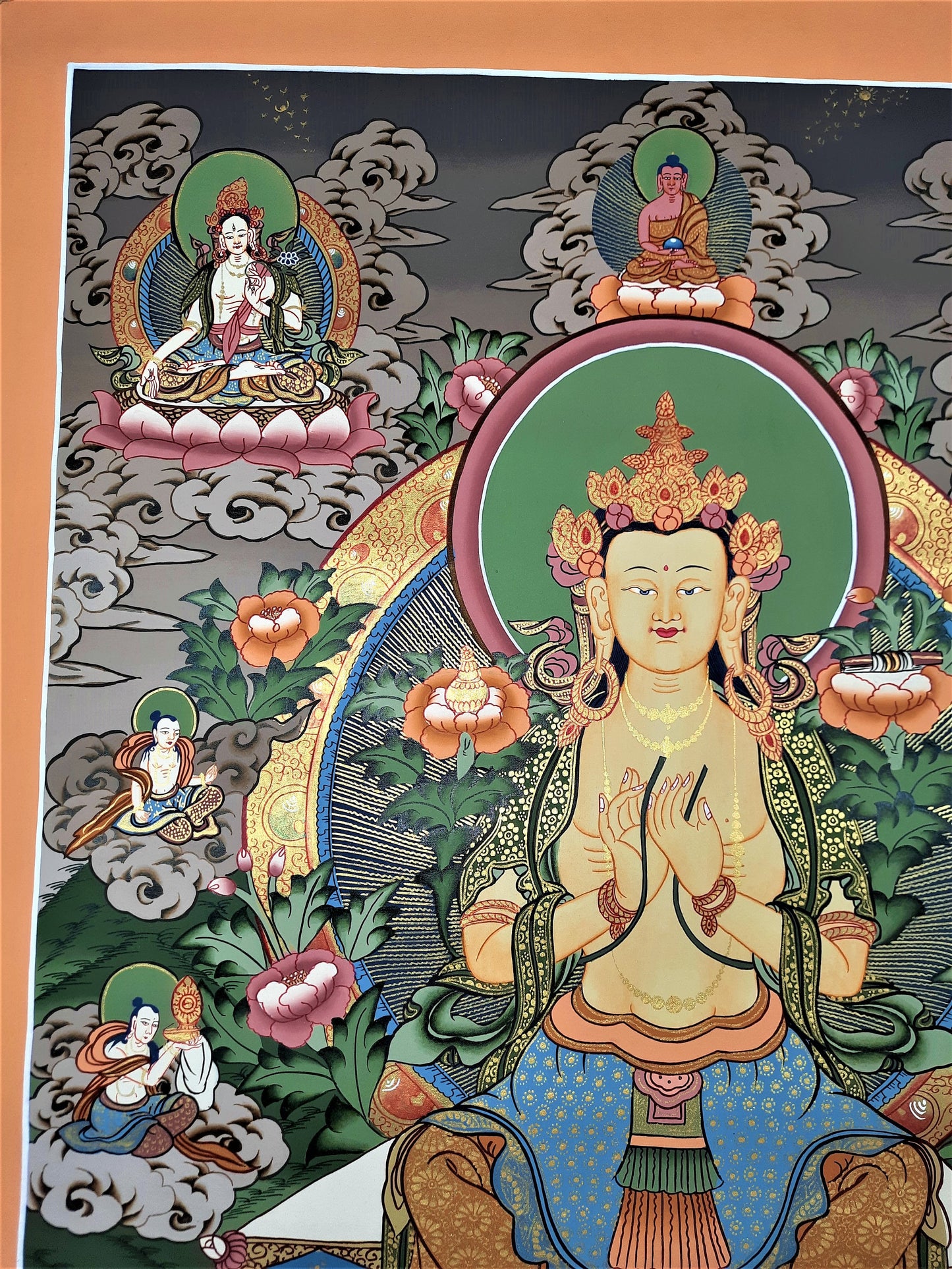 Hand-painted  Maitreya- The Future Buddha,  Tibetan Thangka Painting  20 x 28-Inch