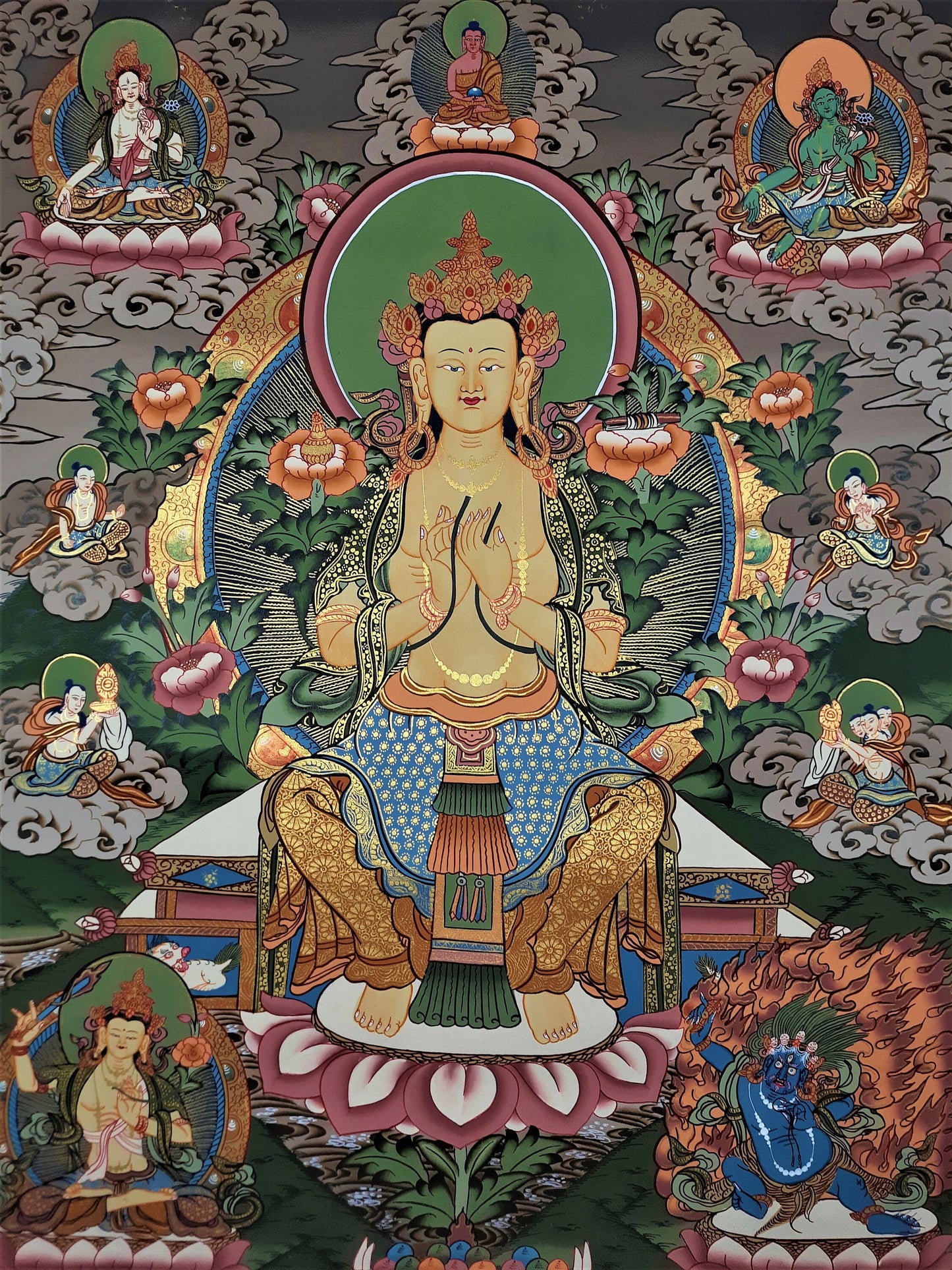 Hand-painted  Maitreya- The Future Buddha,  Tibetan Thangka Painting  20 x 28-Inch