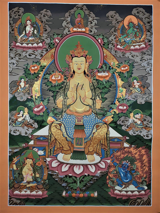 Hand-painted  Maitreya- The Future Buddha,  Tibetan Thangka Painting  20 x 28-Inch