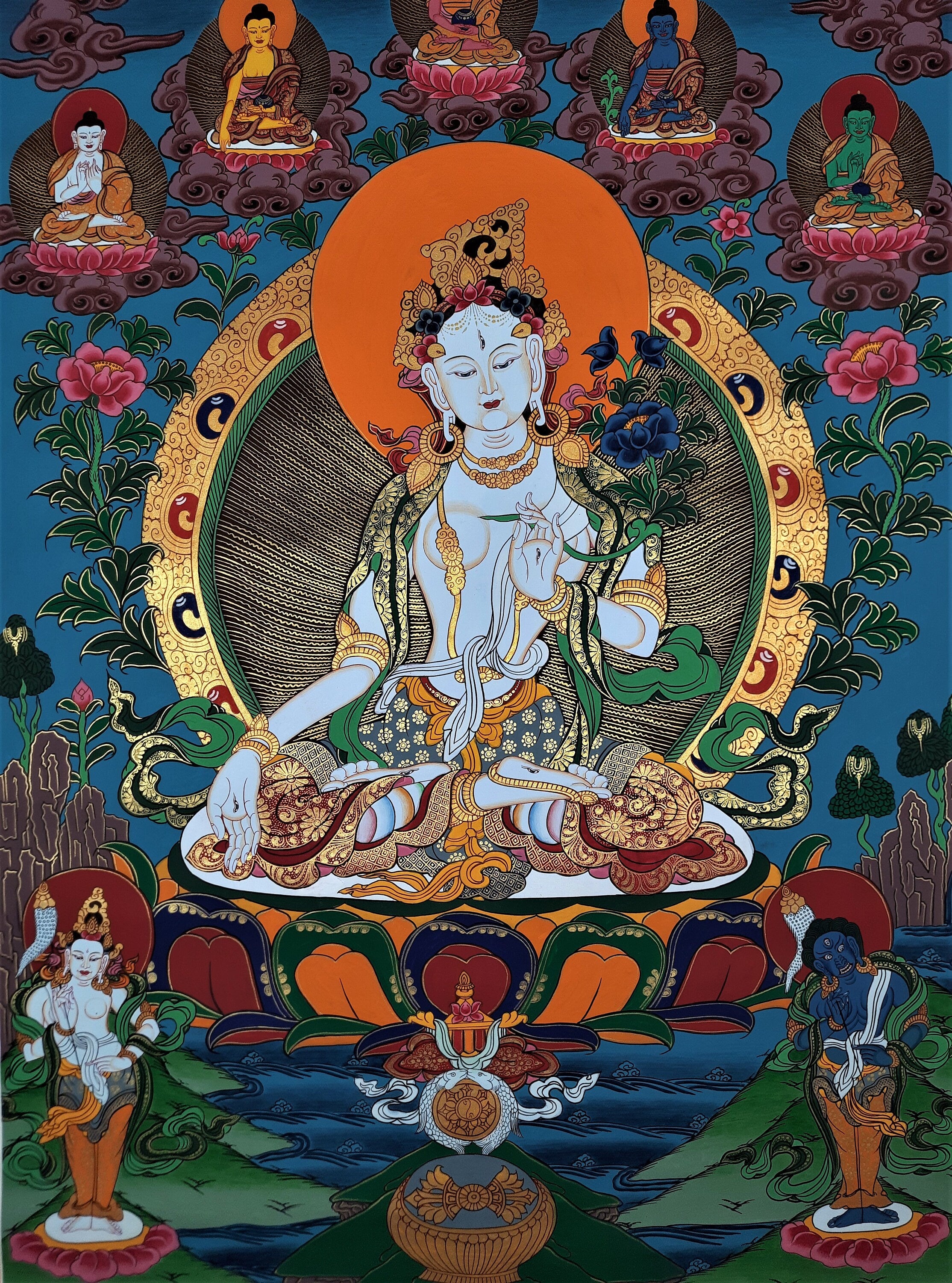 Original Hand Painted White Tara / Mother Goddess Masterpiece Tibetan ...