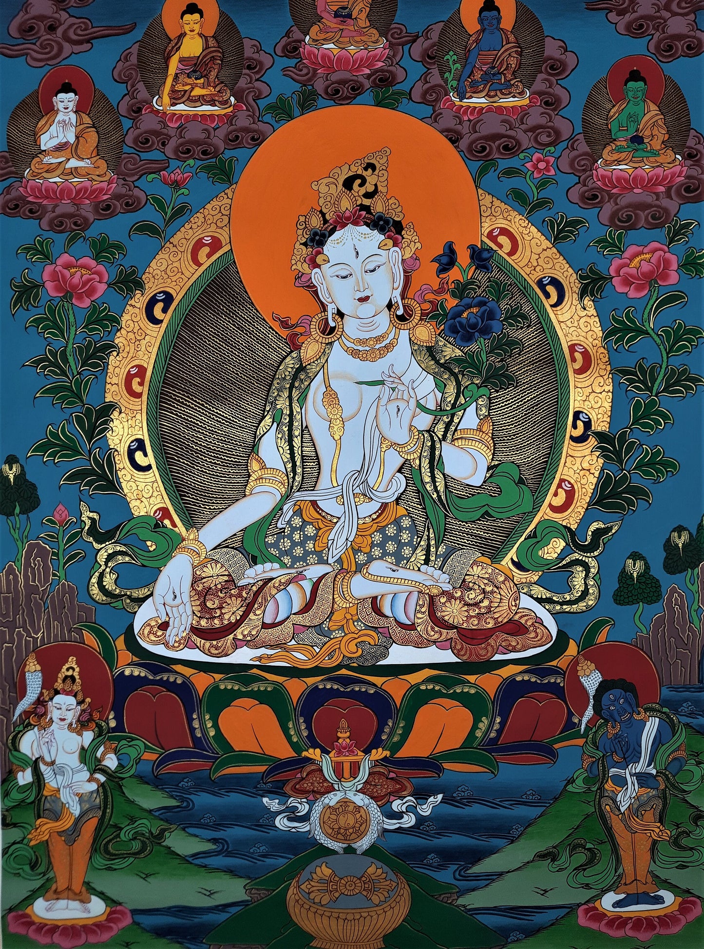 Original Hand Painted White Tara / Mother Goddess Masterpiece Tibetan Compassion / Meditation Wall Hanging Thangka / Thanka Painting