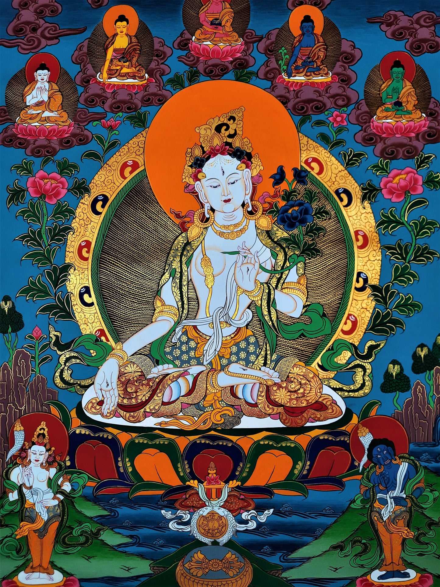 Original Hand Painted White Tara / Mother Goddess Masterpiece Tibetan Compassion / Meditation Wall Hanging Thangka / Thanka Painting