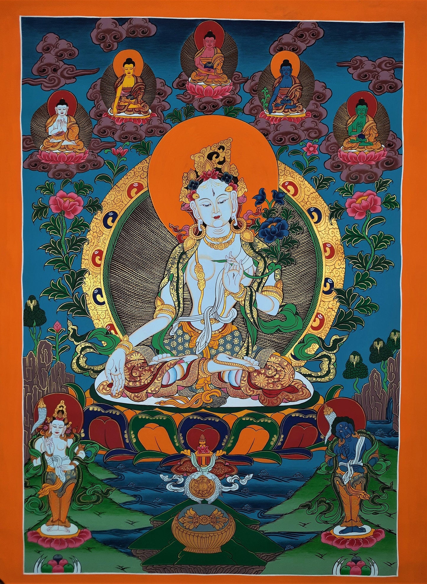 Original Hand Painted White Tara / Mother Goddess Masterpiece Tibetan Compassion / Meditation Wall Hanging Thangka / Thanka Painting