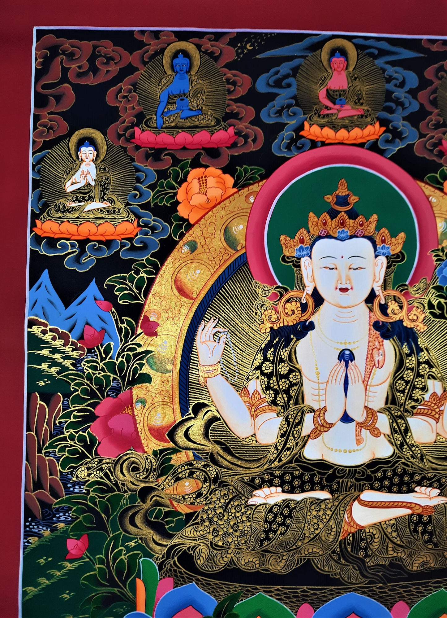 Original Hand Painted Chenrezig / Compassion Buddha Tibetan Compassion / Meditation Wall hanging Thangka / Thanka  Painting From Nepal