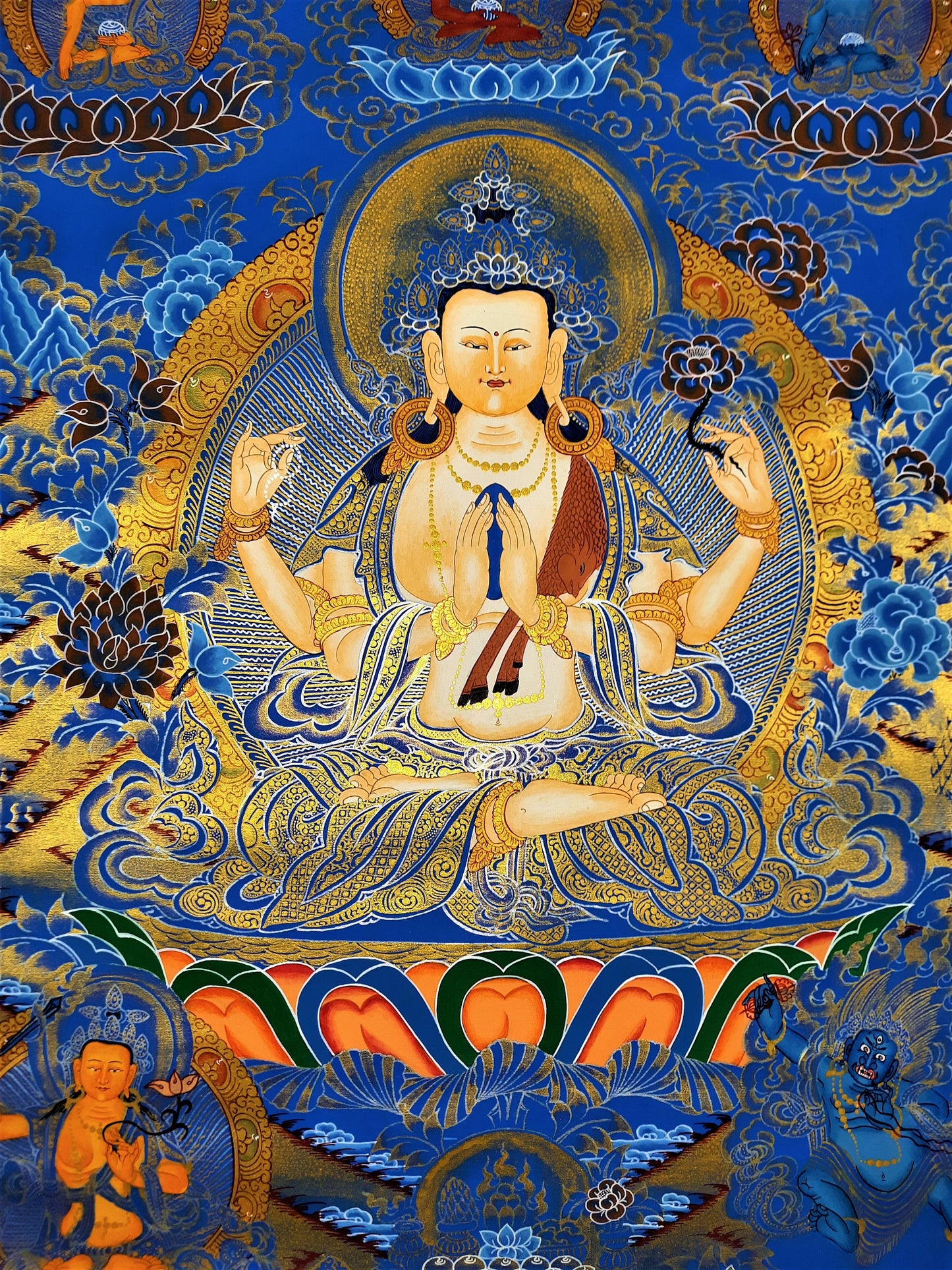 Original Hand-painted Avalokiteshvara, CHENREZIG/Compassion Buddha Fine Quality Tibetan, Meditation, Thangka/Thanka Painting from Nepal