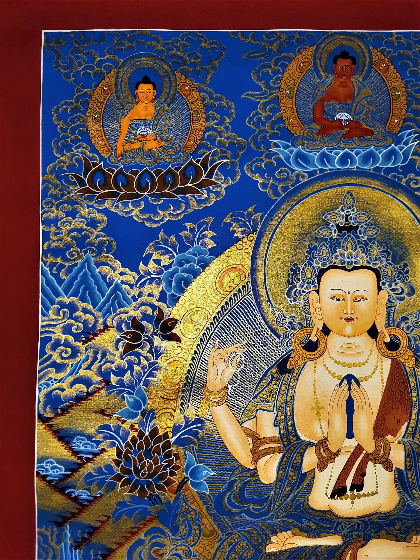 Original Hand-painted Avalokiteshvara, CHENREZIG/Compassion Buddha Fine Quality Tibetan, Meditation, Thangka/Thanka Painting from Nepal