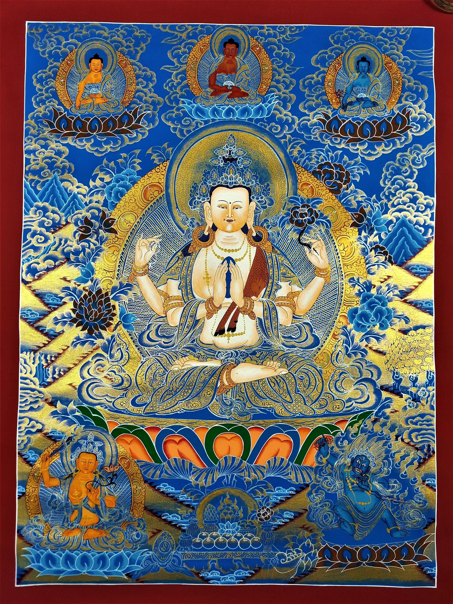 Original Hand-painted Avalokiteshvara, CHENREZIG/Compassion Buddha Fine Quality Tibetan, Meditation, Thangka/Thanka Painting from Nepal