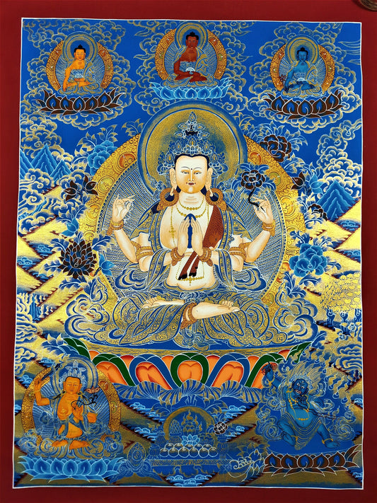 Original Hand-painted Avalokiteshvara, CHENREZIG/Compassion Buddha Fine Quality Tibetan, Meditation, Thangka/Thanka Painting from Nepal