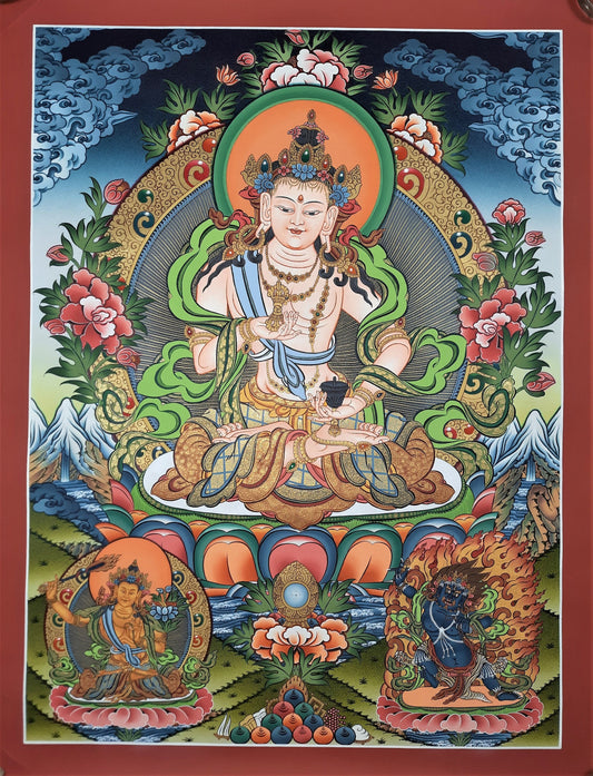 Original Hand-painted, Vajrasattva Master Quality, Thangka Painting, Compassion, Meditation Art  18 x 24-Inch