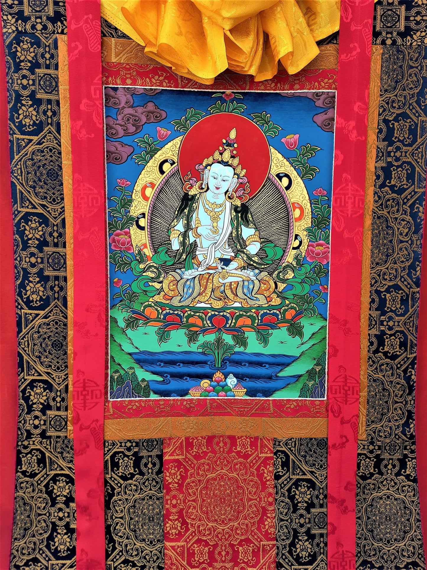 Original Hand-painted, Vajrasattva, Dorje Sempa Master Quality, Thangka Painting, Compassion, Meditation Art  with Silk Frame