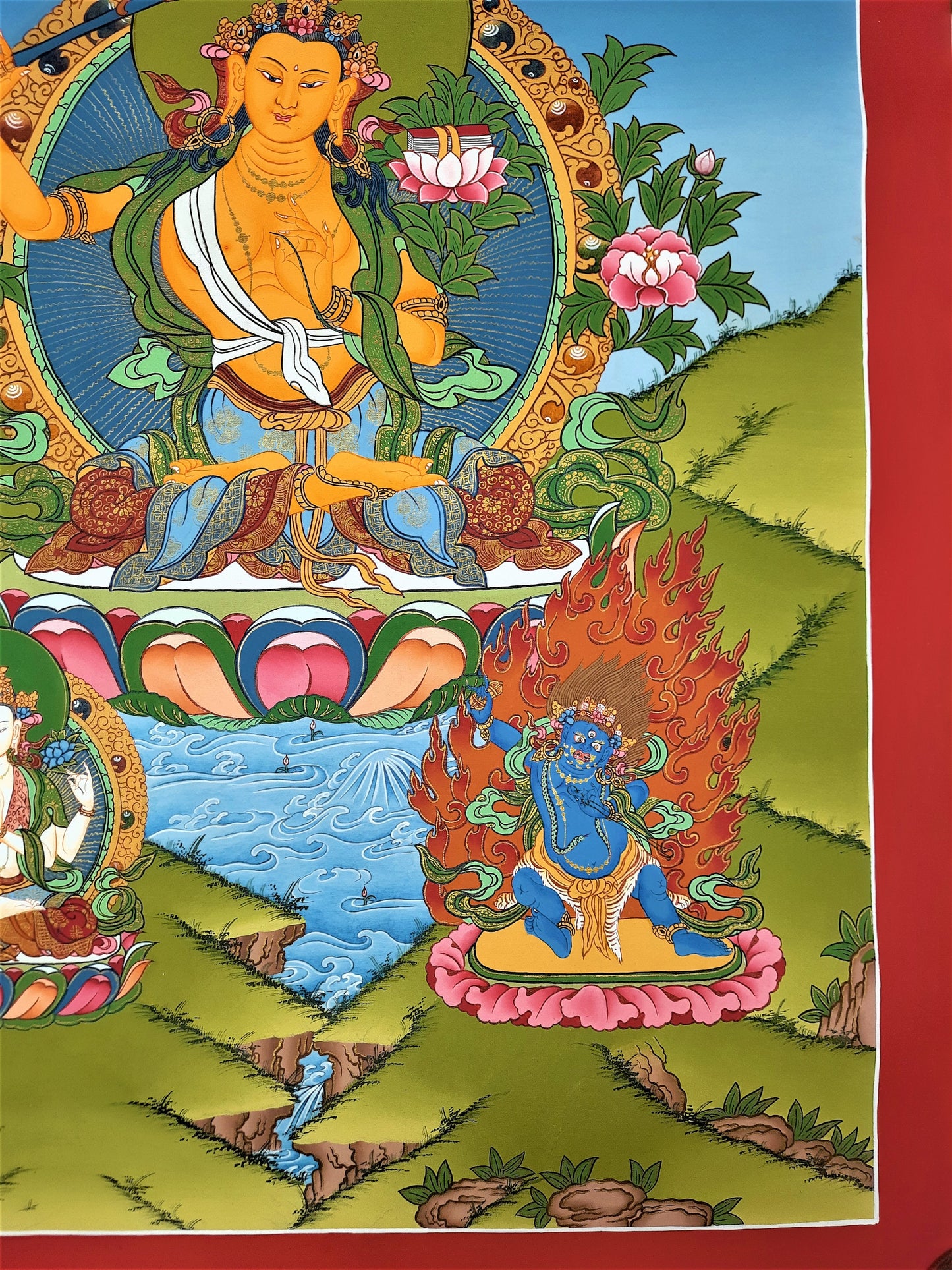 Hand painted Original Master Quality  Manjushree / Jampelyang/ God OF Wisdom Painting Tibetan Thanka  / Thangka / Compassion Meditation