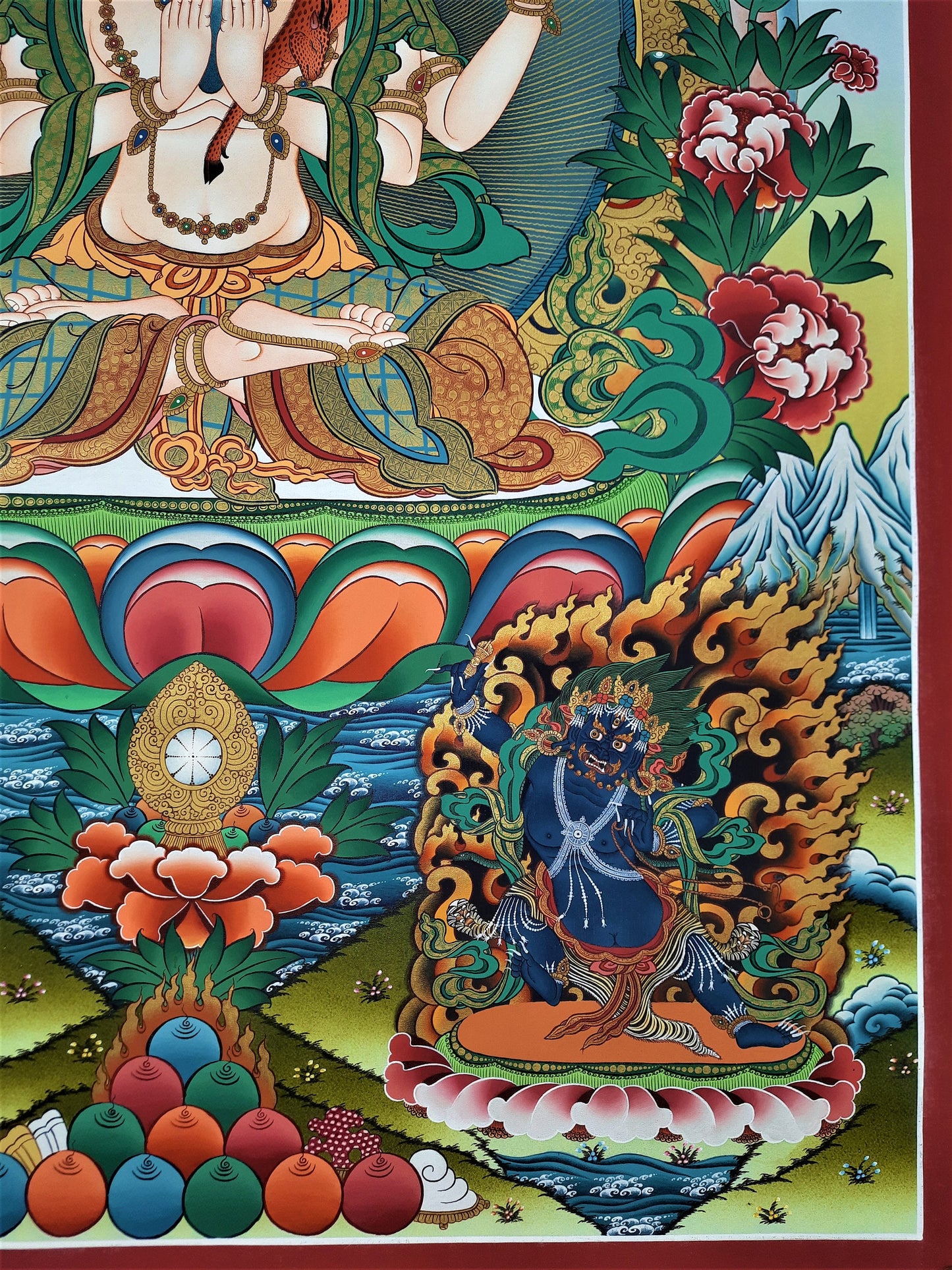 Original Hand Painted Large Chenrezig / Compassion Buddha Masterpiece 24k Gold Tibetan Wall hanging Thangka / Thanka  Painting From Nepal