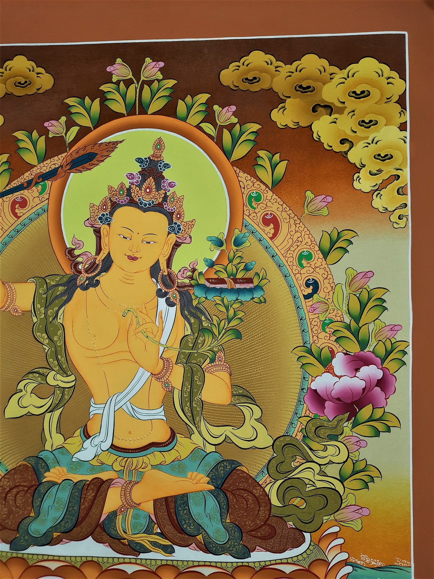 Hand painted Original Master Quality  Manjushree / Jampelyang/ God OF Wisdom  24k Gold Painting Tibetan Thanka  / Thangka From Nepal