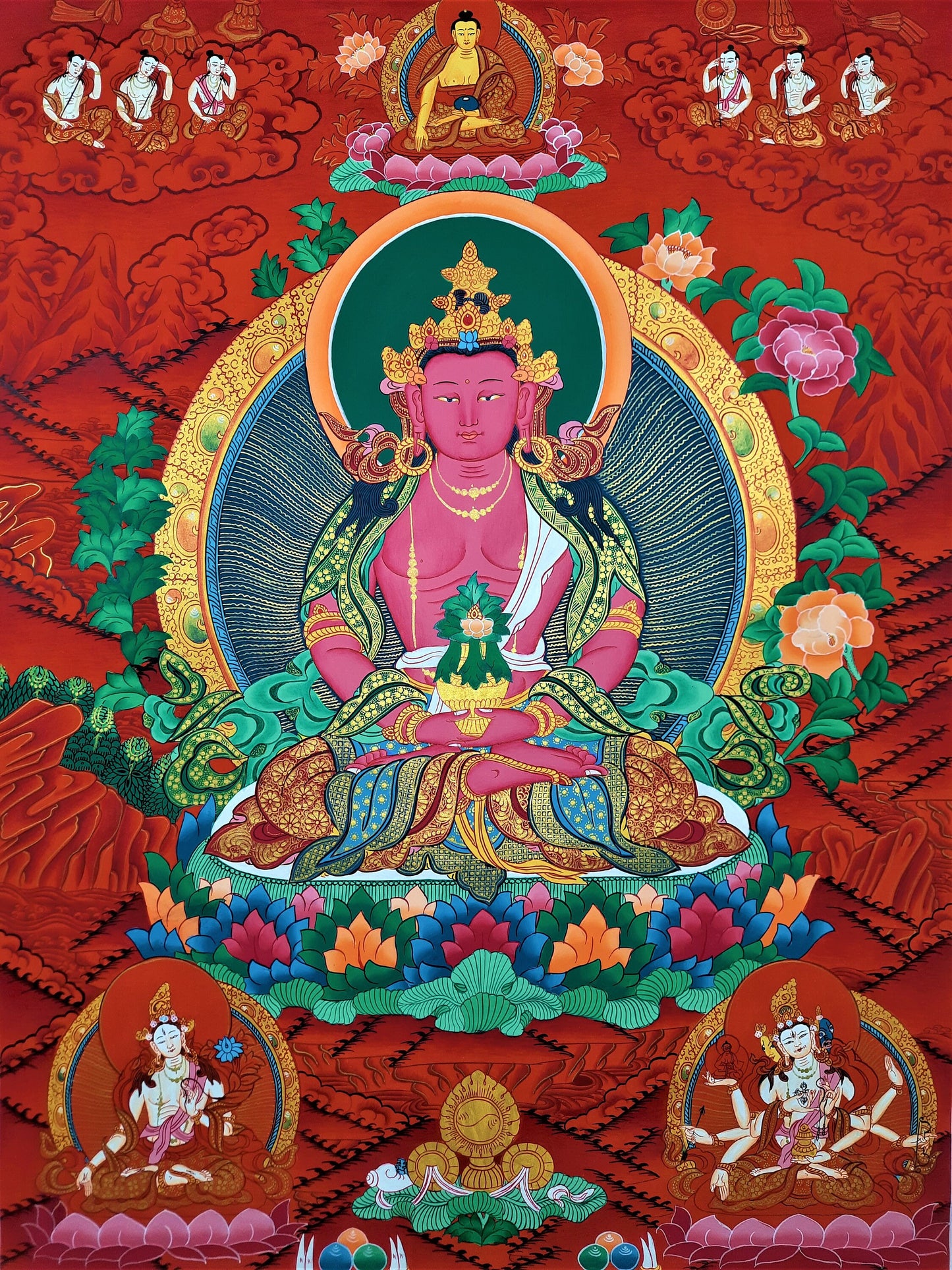 Original Hand Painted Aparmita BUDDHA / AMITAYUS Masterpiece, Tibetan Compassion Meditation Thangka/Thanka From Nepal