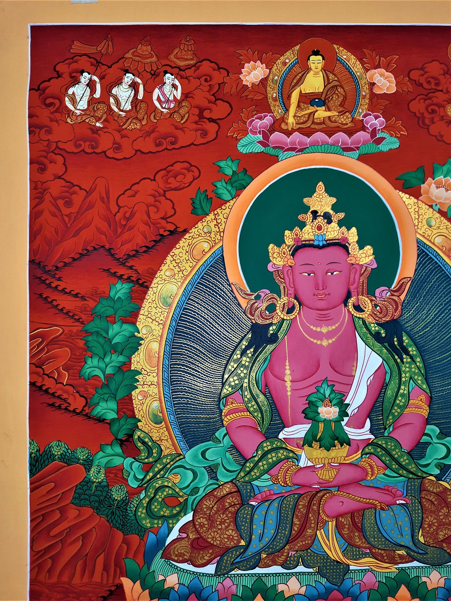 Original Hand Painted Aparmita BUDDHA / AMITAYUS Masterpiece, Tibetan Compassion Meditation Thangka/Thanka From Nepal