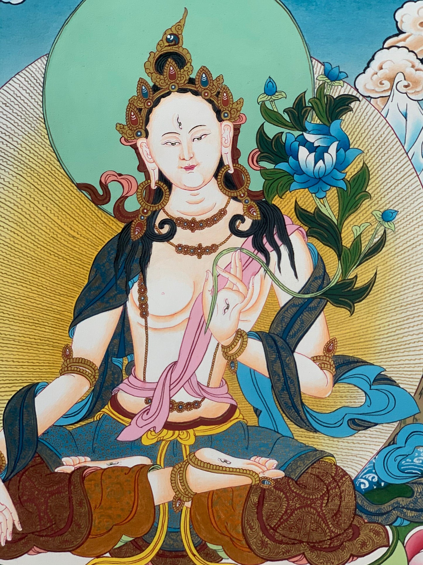 Original Hand-painted  White Tara / Mother Goddess, Masterpiece Tibetan Thangka  / Thanka / Paintinng, Compassion Meditation Art From Nepal