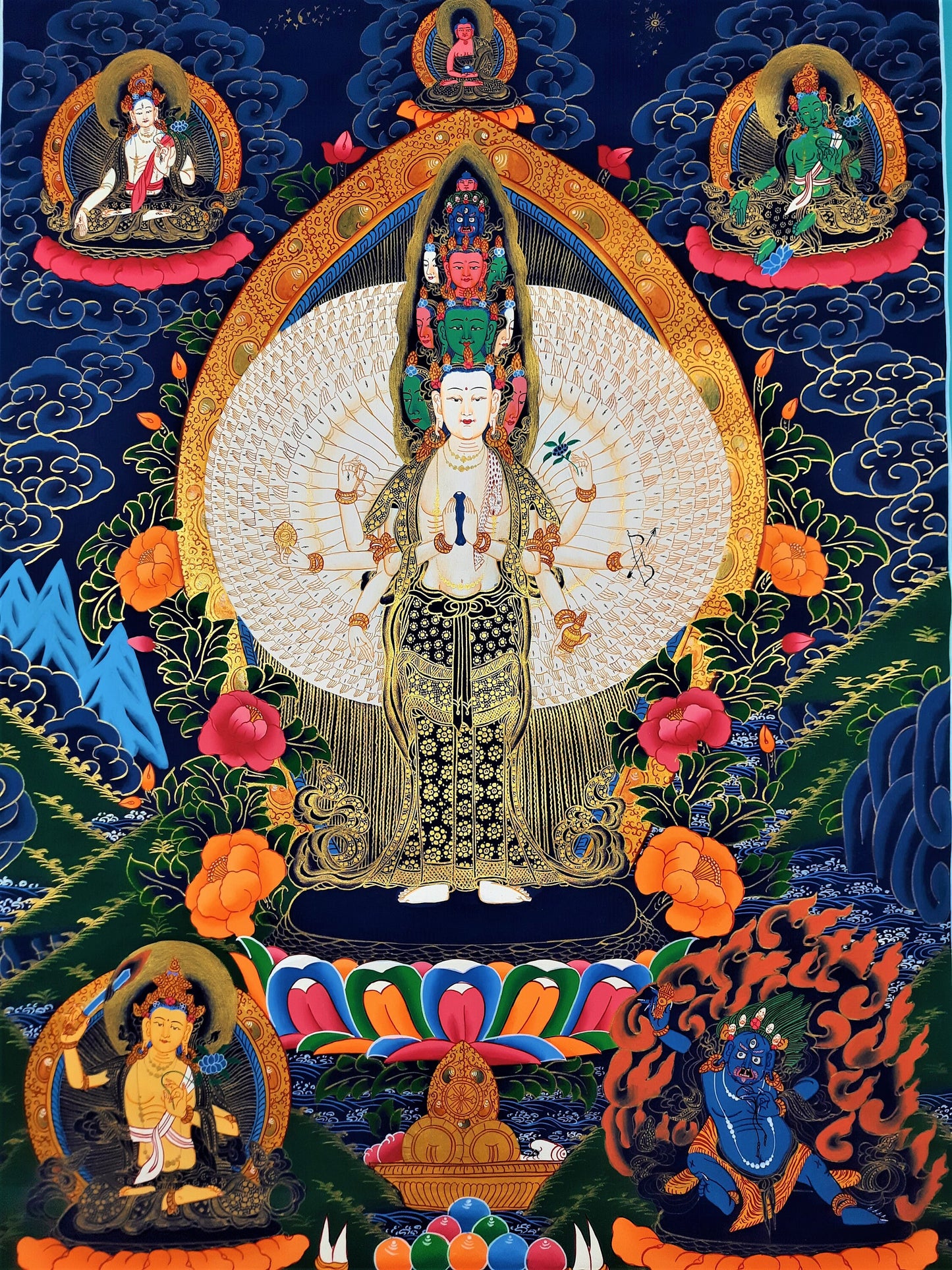 Original Hand Painted SAHASRABHUJA 1000 ARMED AVALOKITESHVARA /Lokeshwor/  Tibetan Meditation Thangka / Thanka  Painting From Nepal