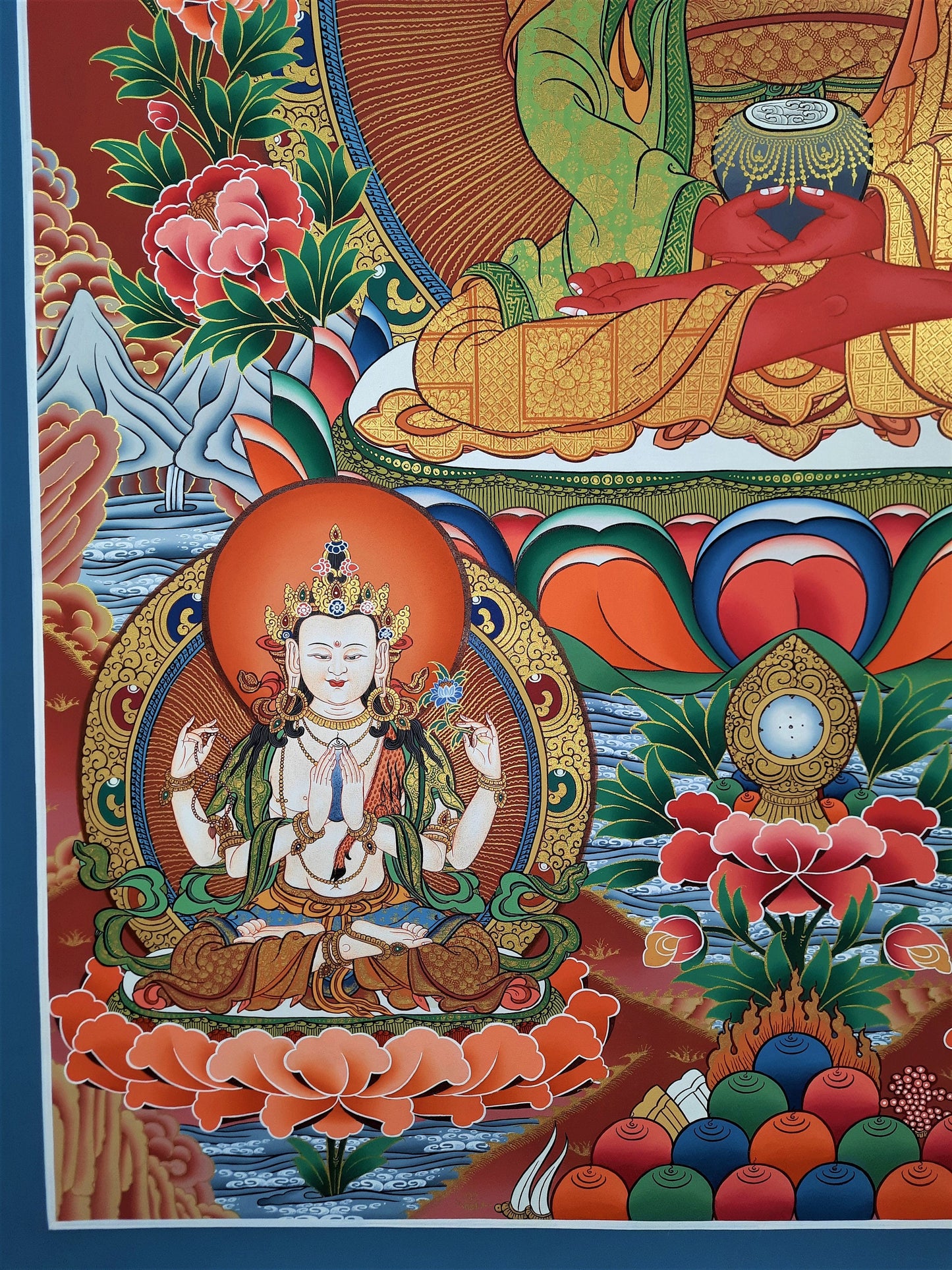 Hand-painted Amitabha Buddha, Original, Masterpiece, 24 K Gold, Tibetan Thangka,  28 x 39 Inch