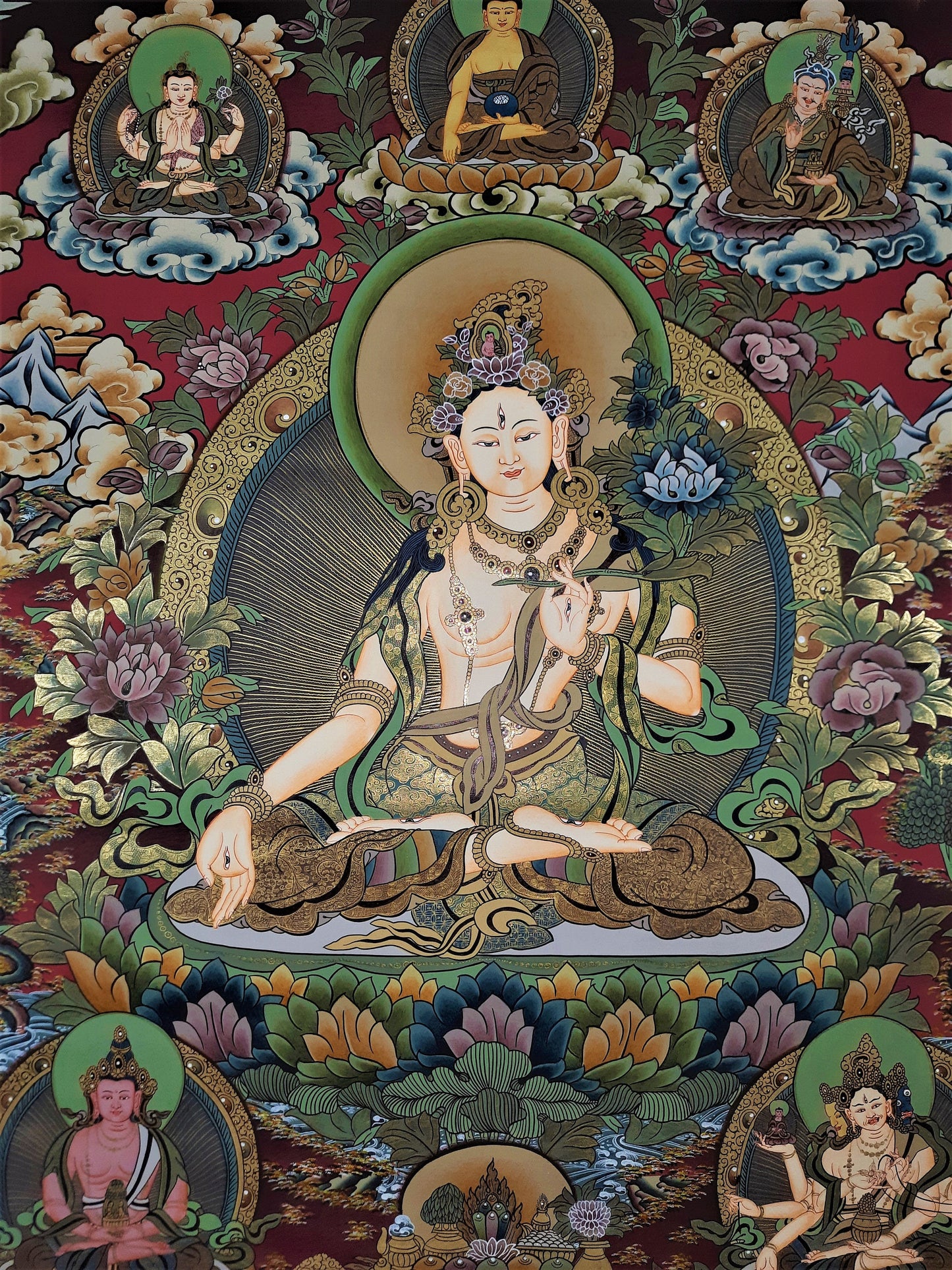 Hand-painted White Tara, Original, Masterpiece, 24 K Gold Thangka, 18 x 23-Inch