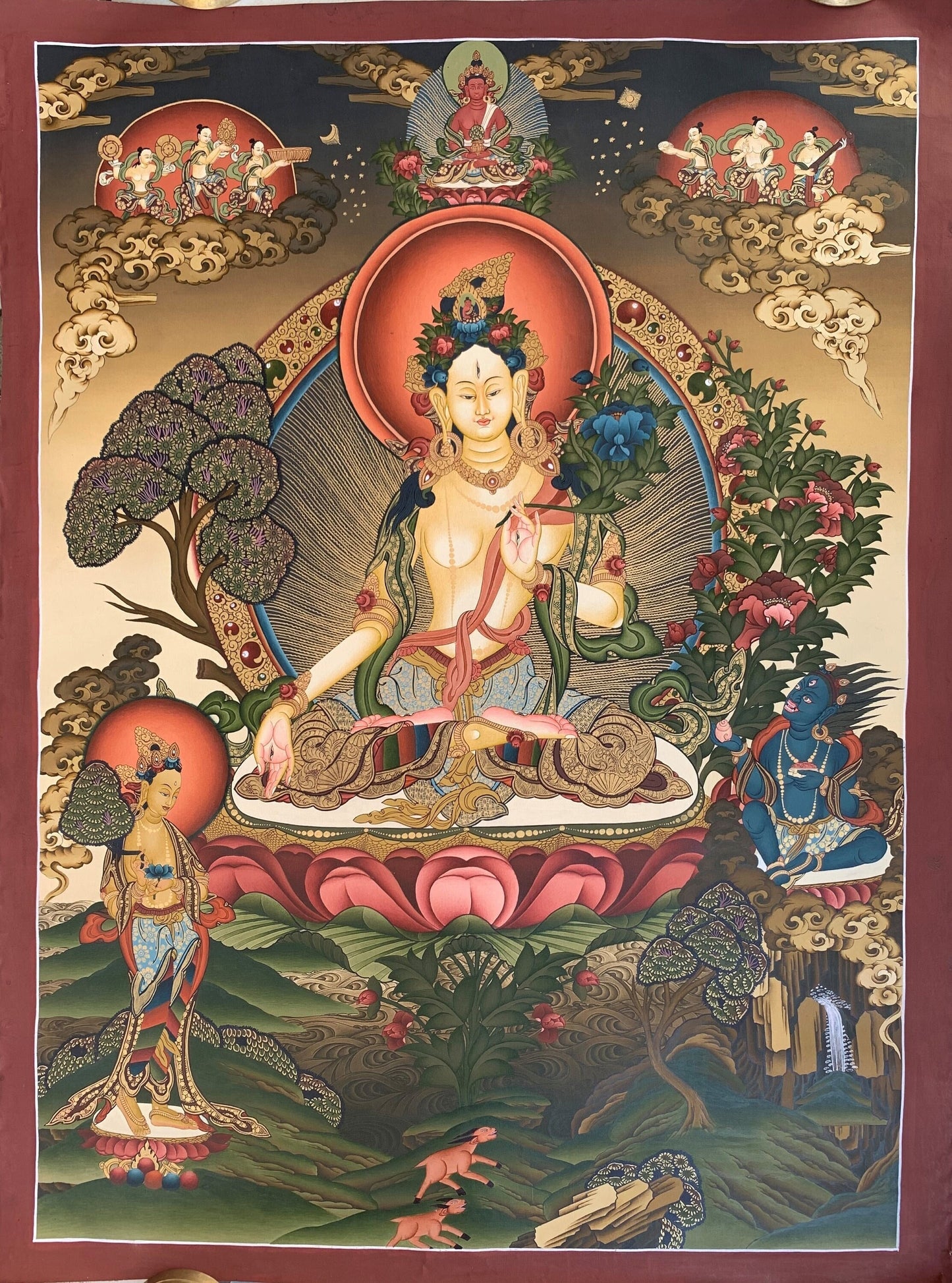 Original Hand Painted White Tara / Mother Tara Masterpiece 24 K Gold Tibetan Thangka / Thanka Painting/ Compassion Meditation Art From Nepal