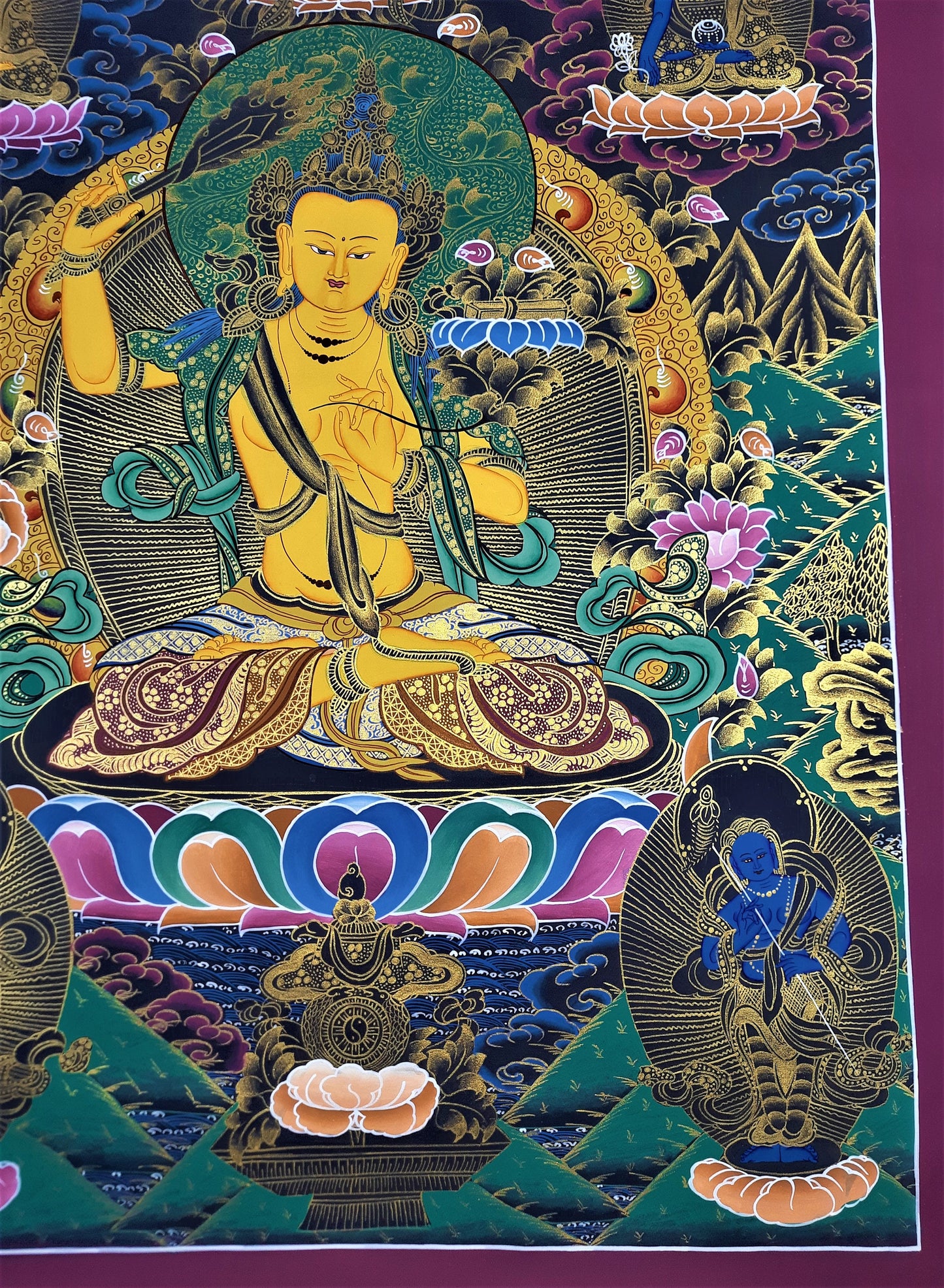 Hand-painted Original Master Quality  Manjushree / God Of Wisdom Tibetan Wall Hanging, Compassion Meditation Thanka  / Thangka / From Nepal