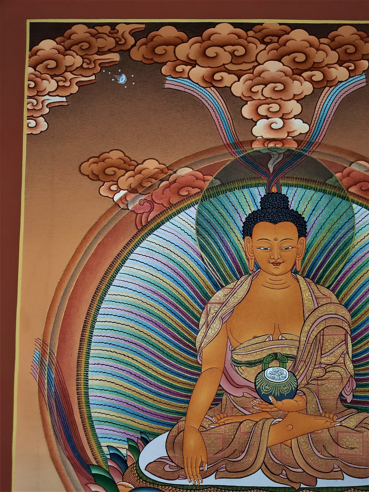 Hand-painted Shakyamuni, Gautama Buddha, Masterpiece, 24 K Gold Original, Tibetan Thangka, Compassion, Meditation Art, Painting 16 x 24-Inch