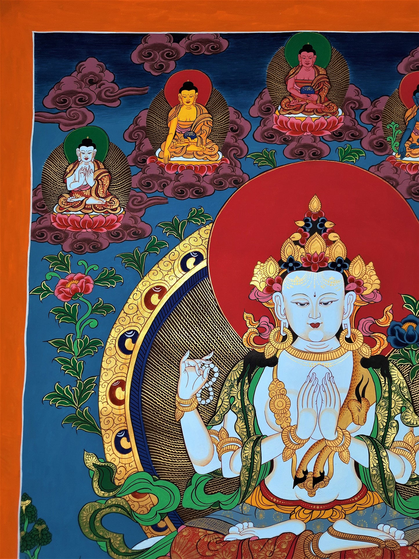 Four-Armed Avalokiteshvara, Chenrezig, Chyangresi, Master Quality, Original Thangka  Painting 20 x 29-Inch