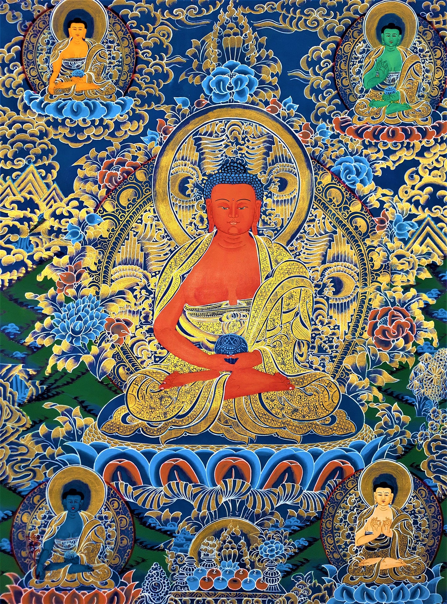 Hand-painted Original Master Quality  Amitabha Buddha/ Dhyani Buddha, Tibetan Wall Hanging, Compassion Meditation Thanka  / Thangka Painting