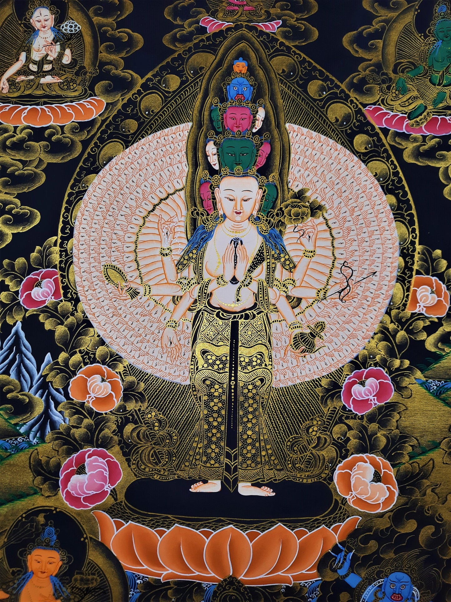 Original Hand Painted 1000 ARMED AVALOKITESHVARA / Lokeshwor/  Tibetan Compassion / Meditation Wall hanging Thangka / Thanka  Painting