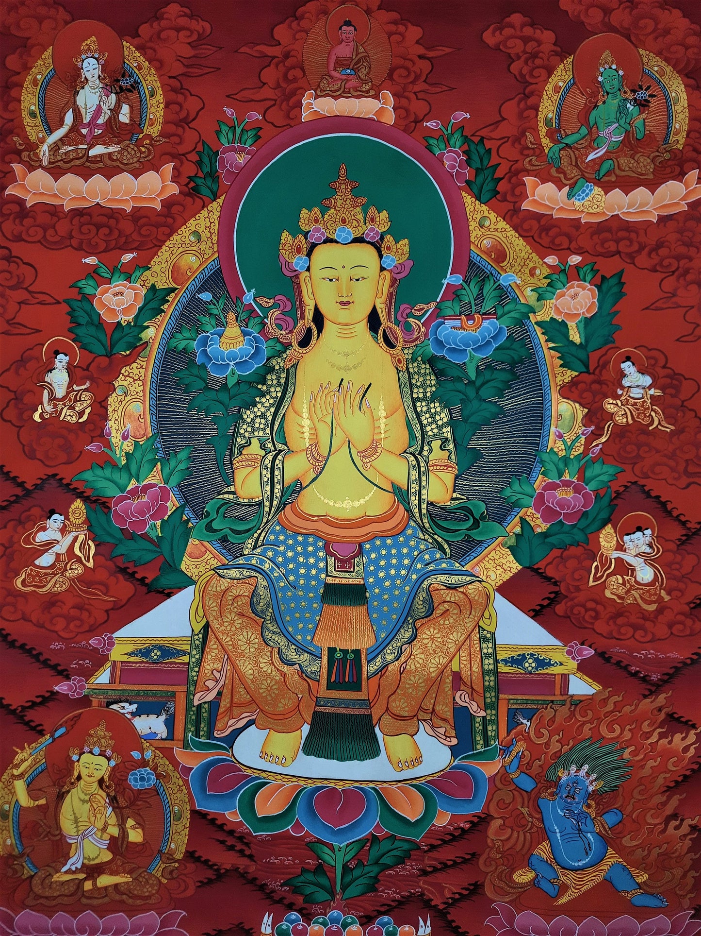 Original Hand-painted  Maitreya- The Future Buddha,  Tibetan Thangka/Thanka Painting, Compassion Meditation Art  20 x 28-Inch