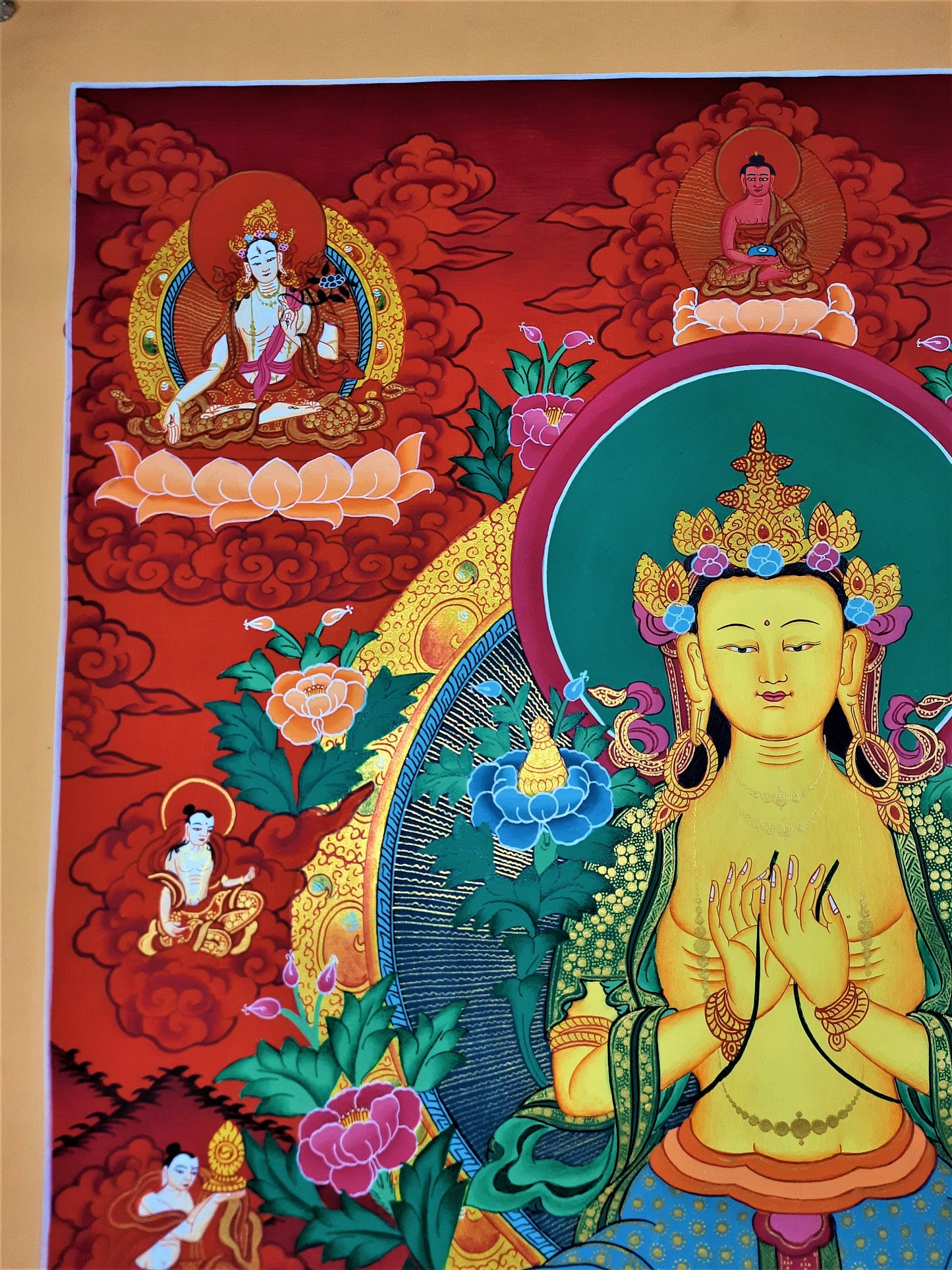 Original Hand-painted  Maitreya- The Future Buddha,  Tibetan Thangka/Thanka Painting, Compassion Meditation Art  20 x 28-Inch